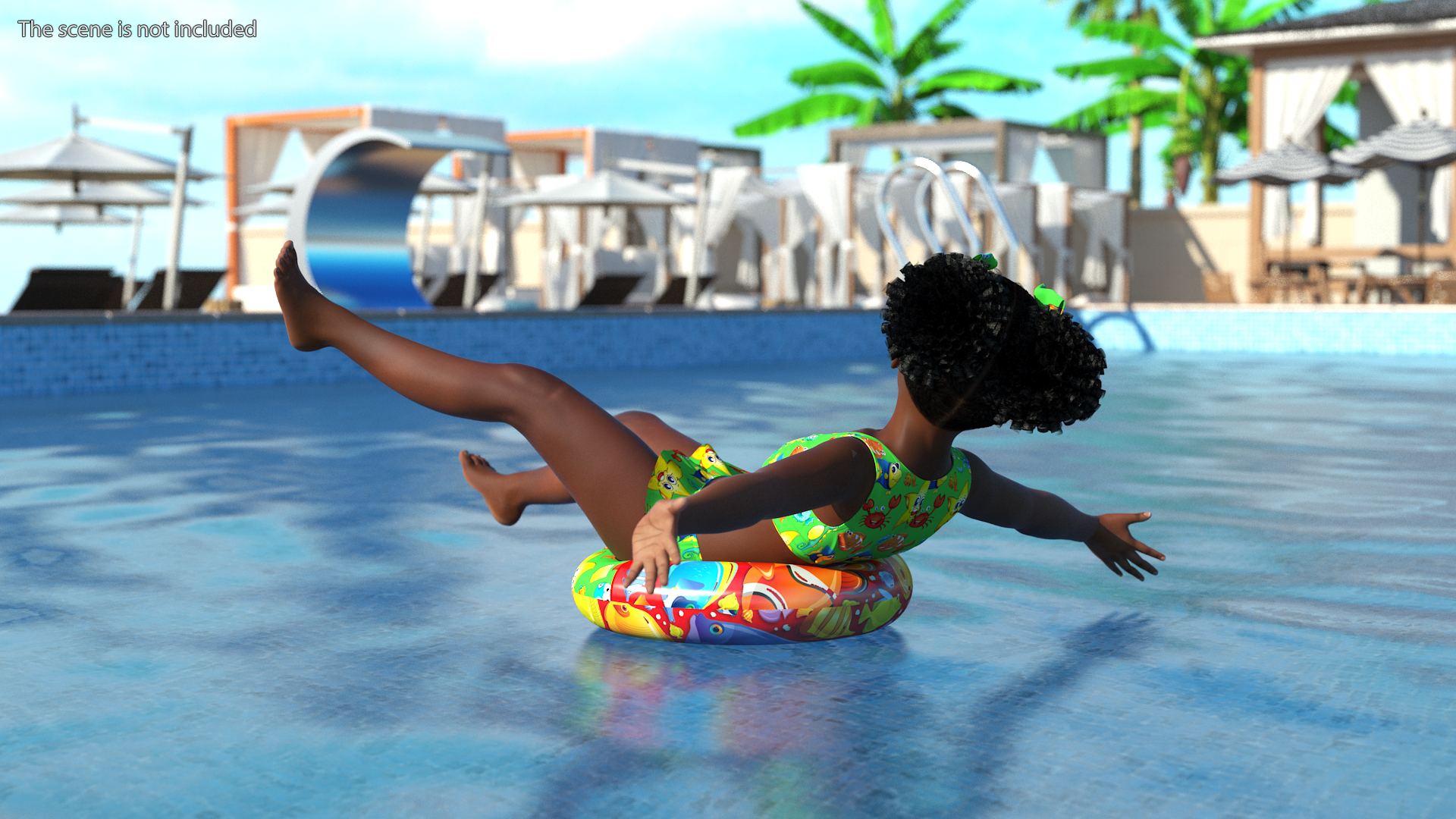 3D Black Child Girl With Swim Ring