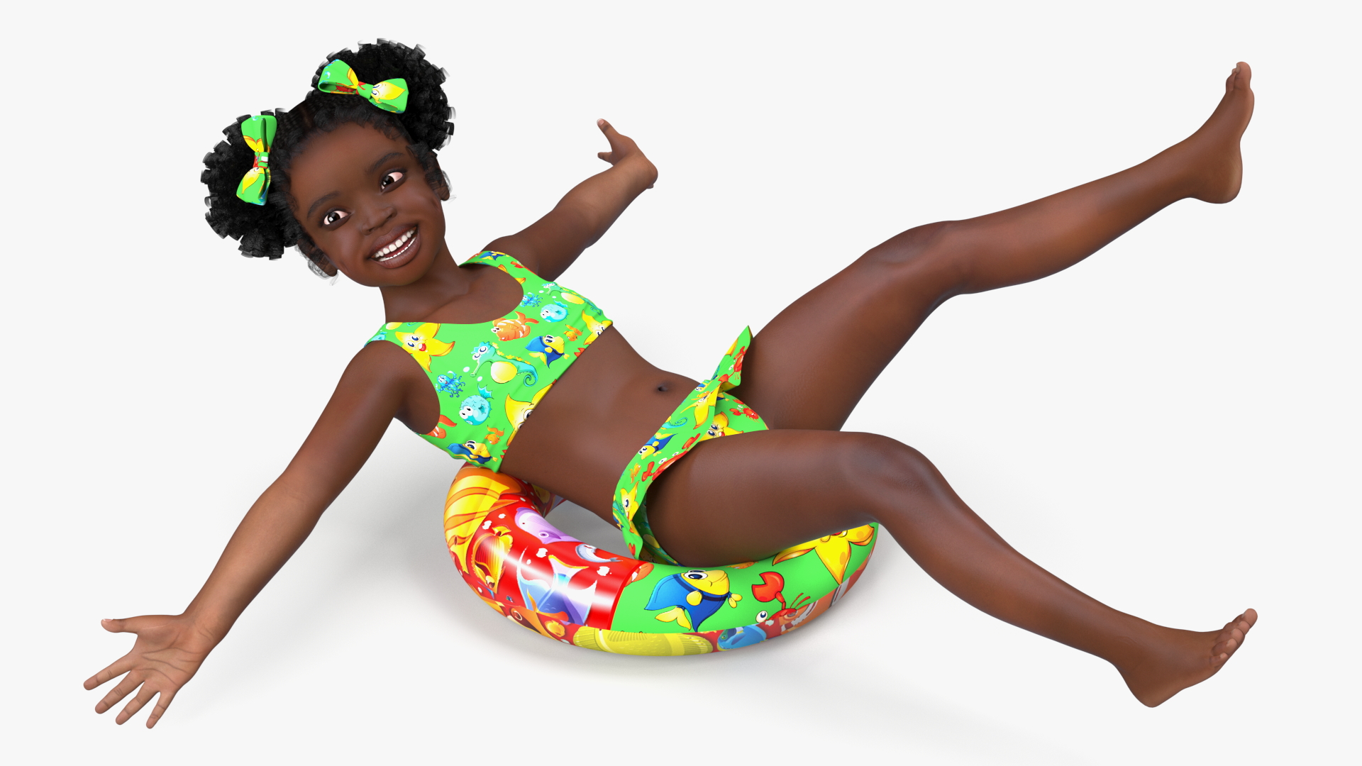 3D Black Child Girl With Swim Ring
