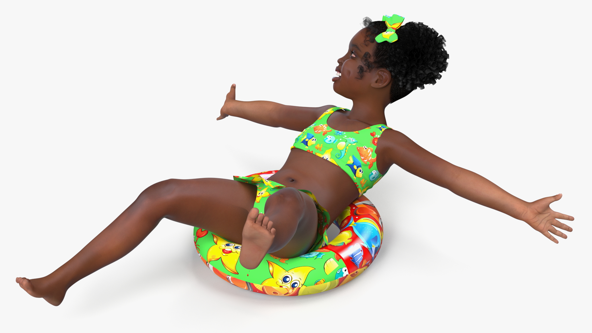 3D Black Child Girl With Swim Ring