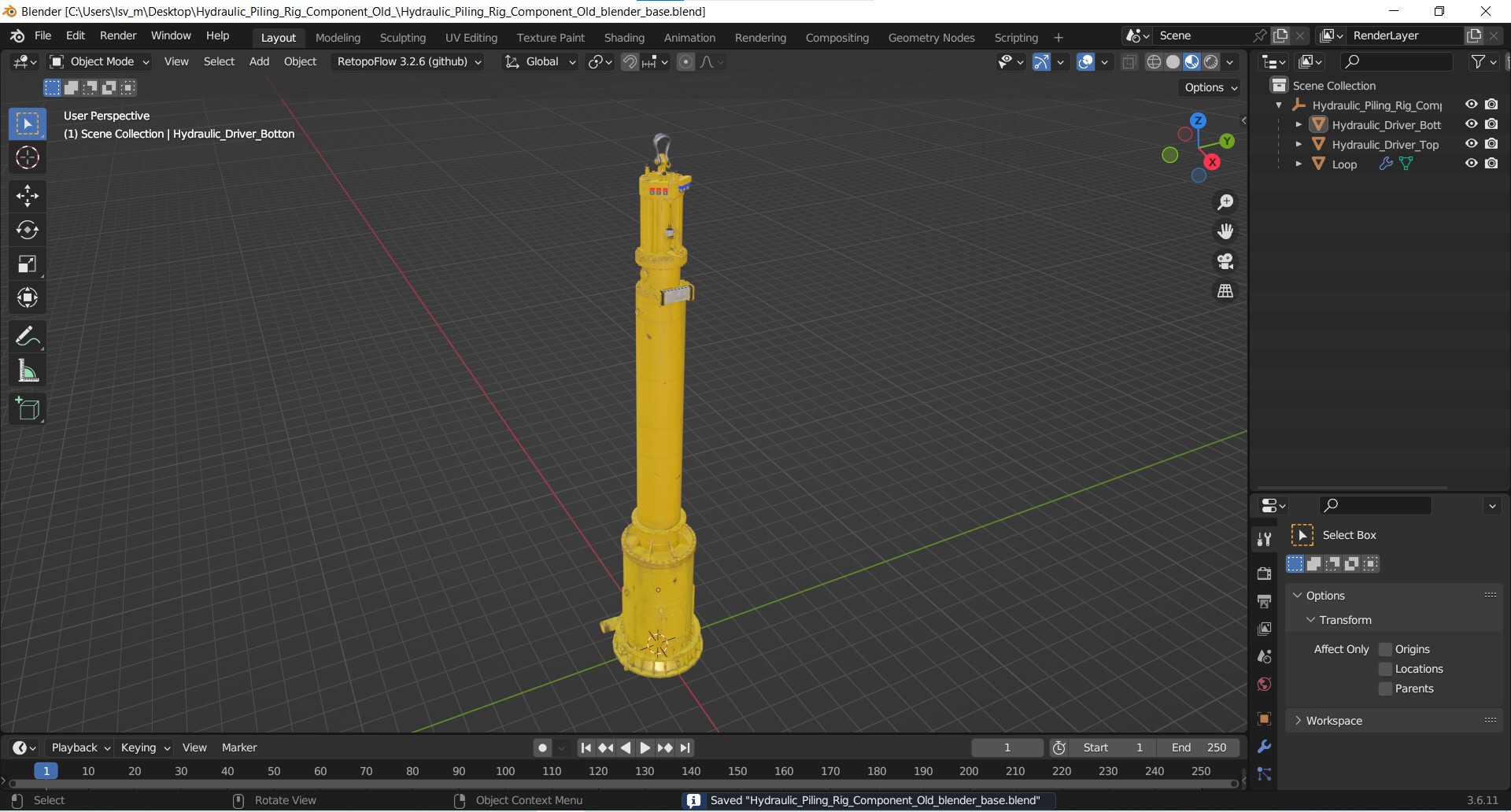 Hydraulic Piling Rig Component Old 3D model