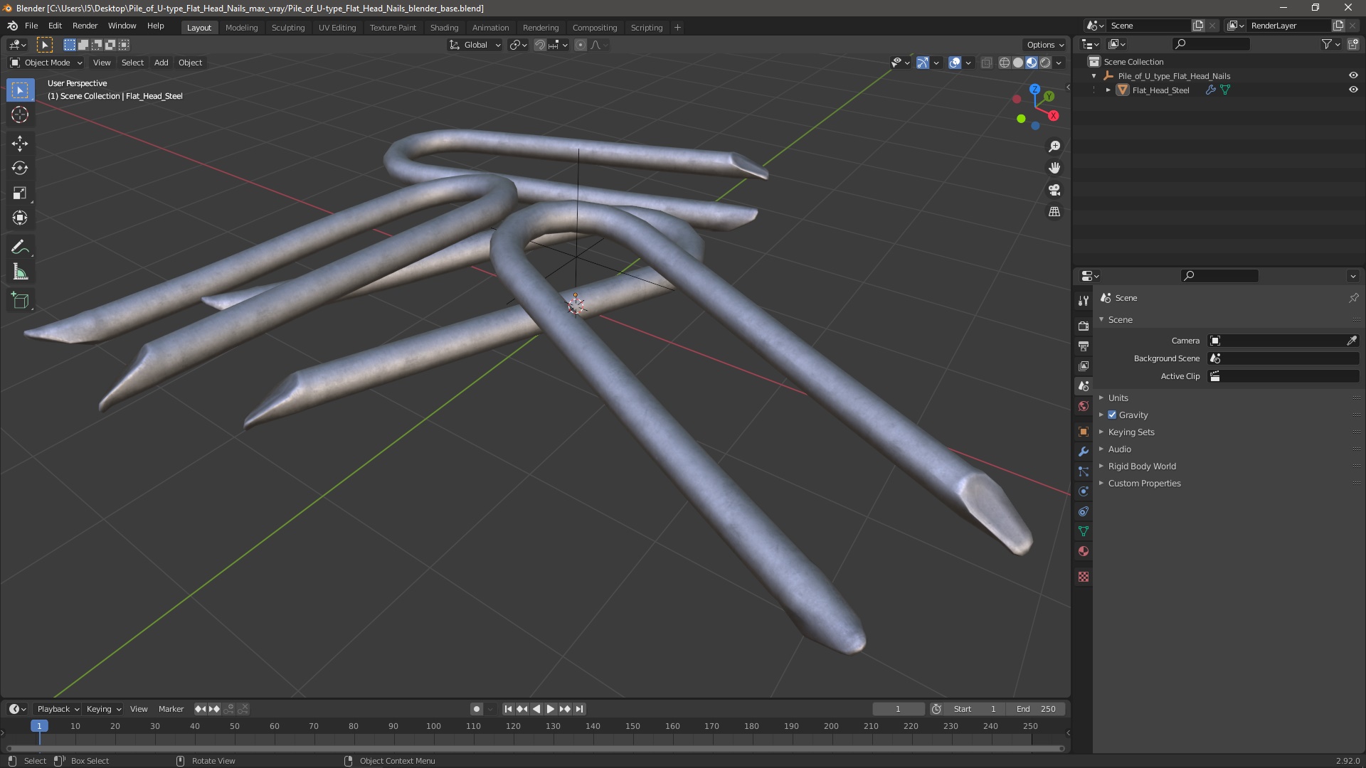 3D model Pile of U-type Flat Head Nails
