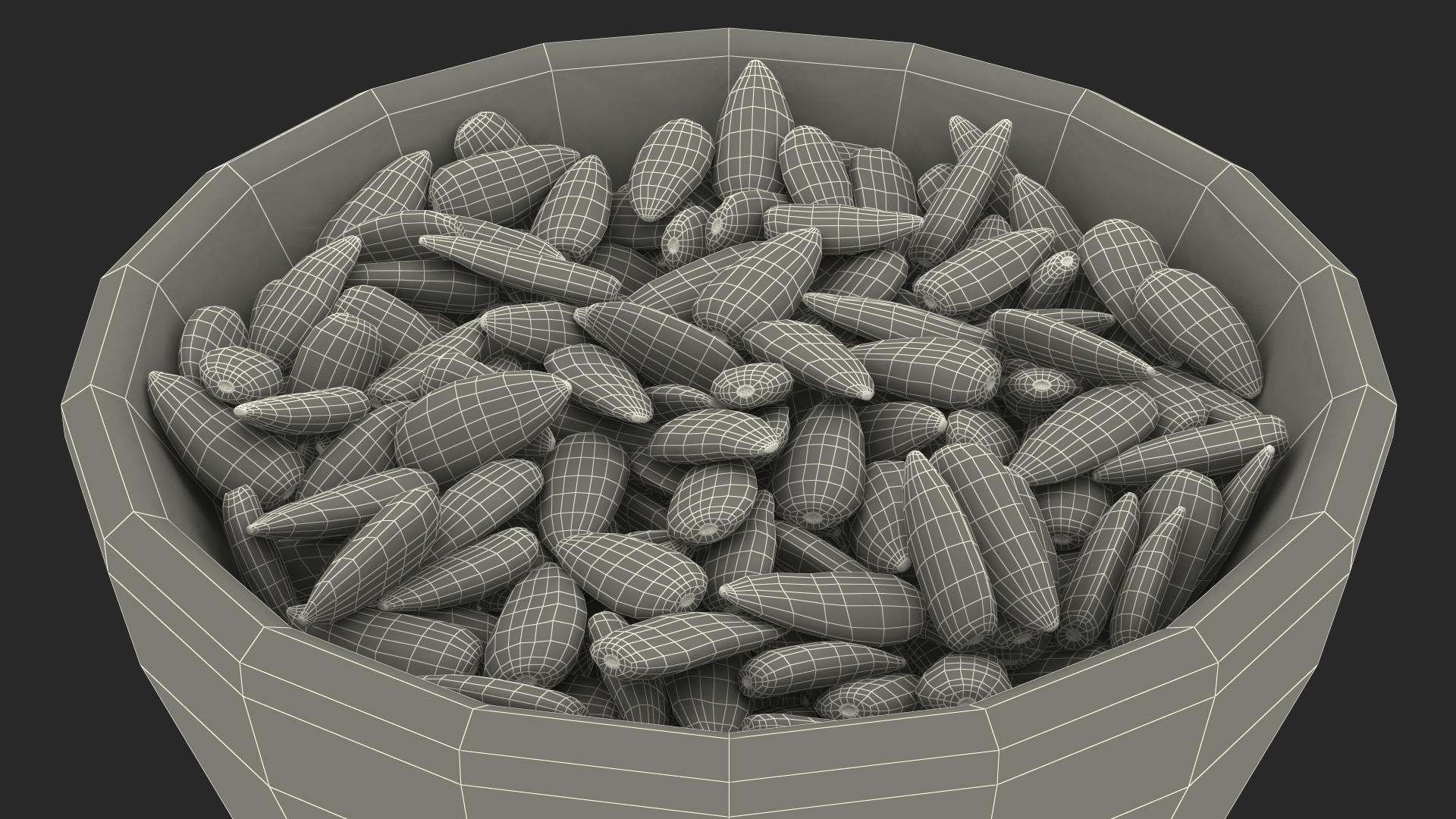 3D Striped Sunflower Seeds in a Bowl model