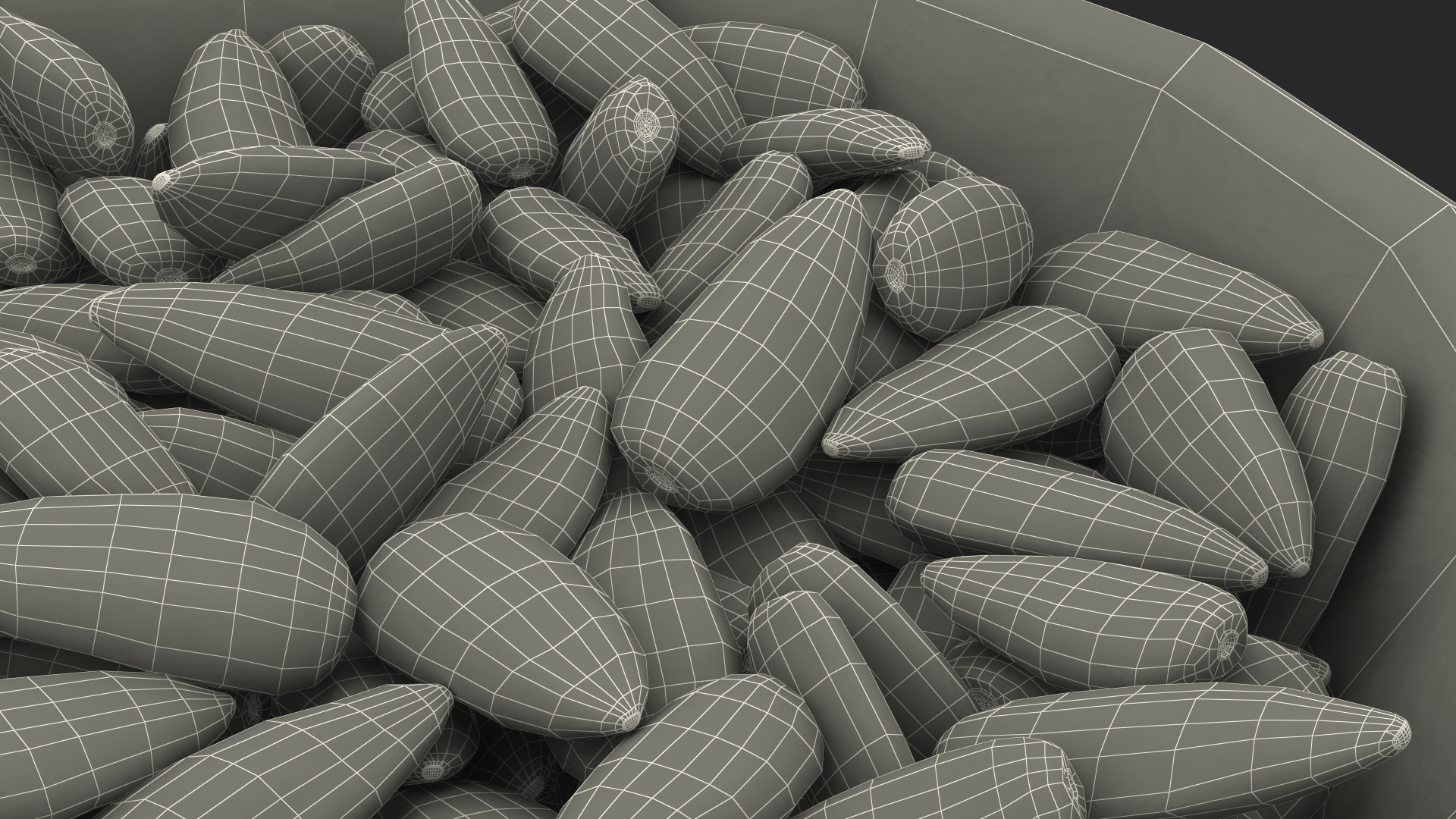 3D Striped Sunflower Seeds in a Bowl model