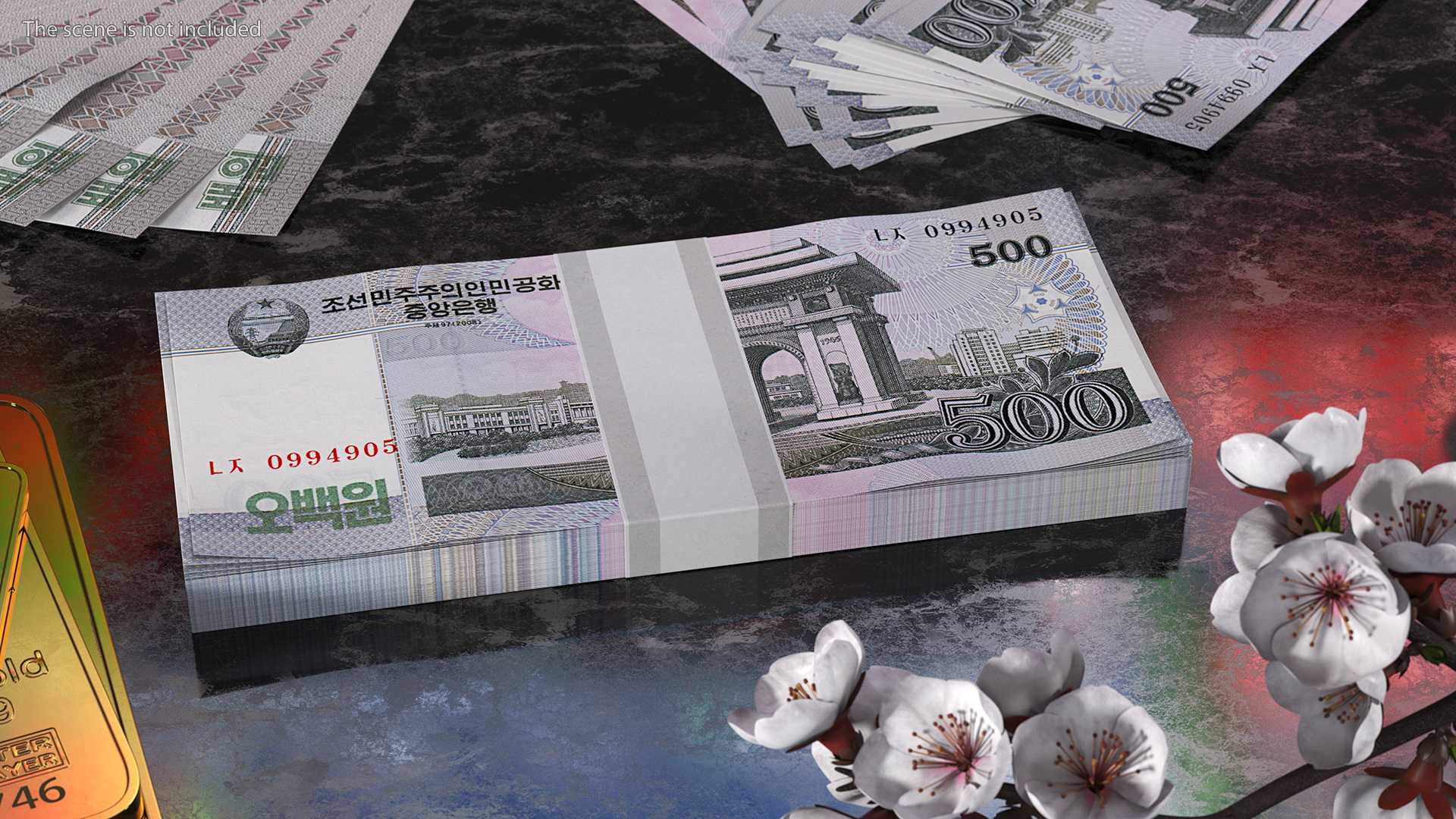 North Korea 500 Won Banknotes Pack 3D model