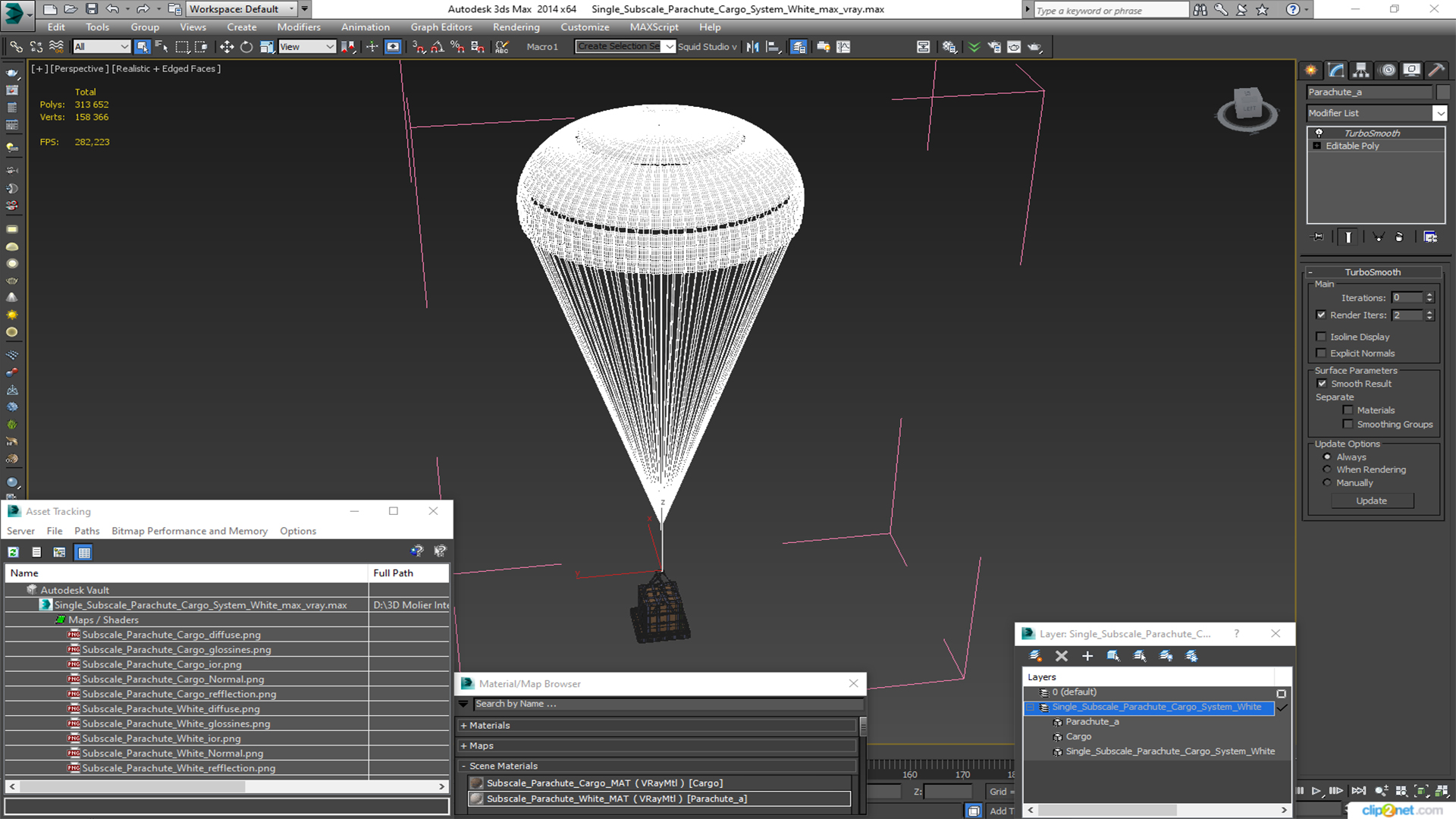 Single Subscale Parachute Cargo System White 3D model
