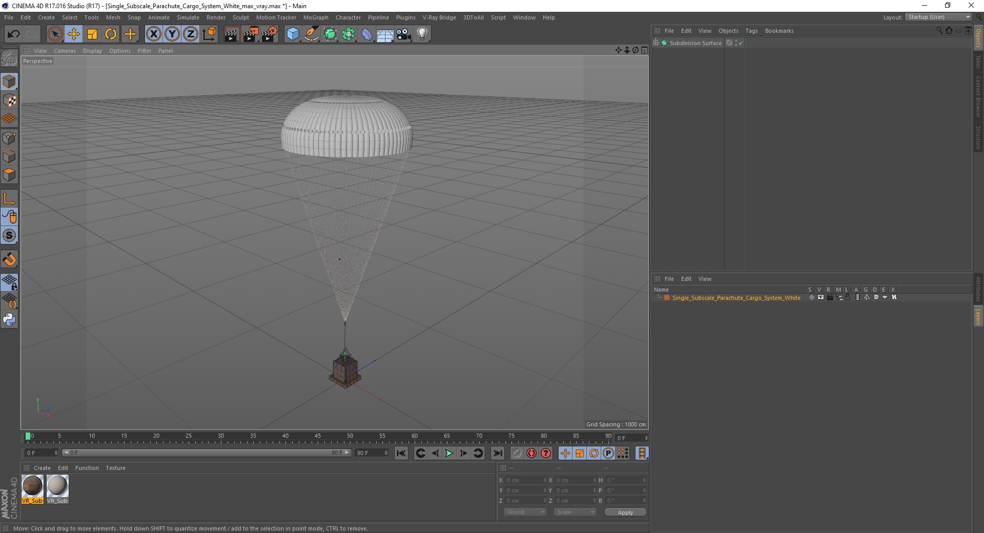 Single Subscale Parachute Cargo System White 3D model