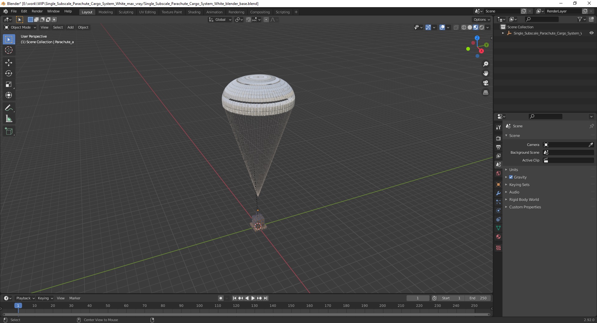 Single Subscale Parachute Cargo System White 3D model