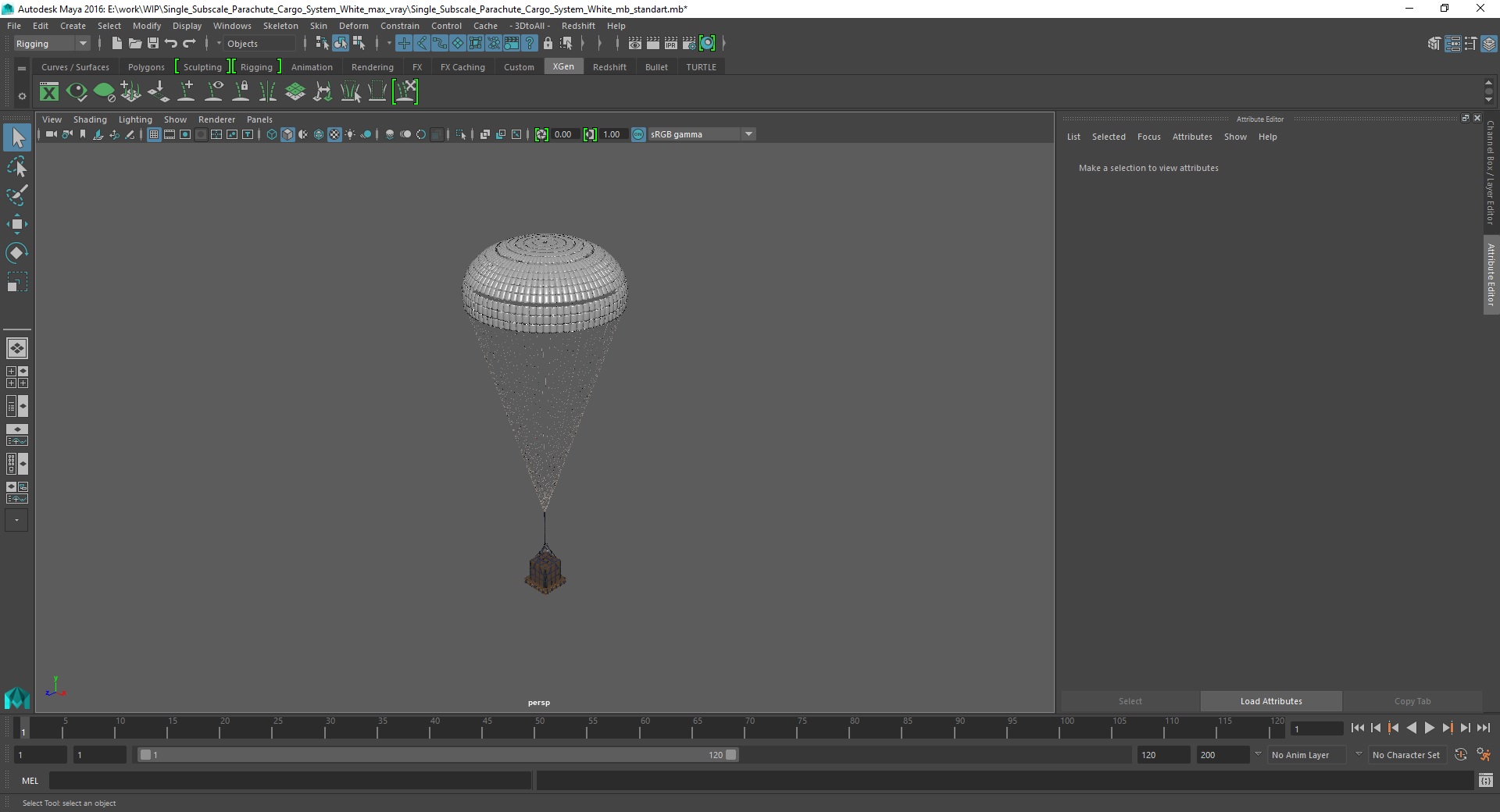Single Subscale Parachute Cargo System White 3D model