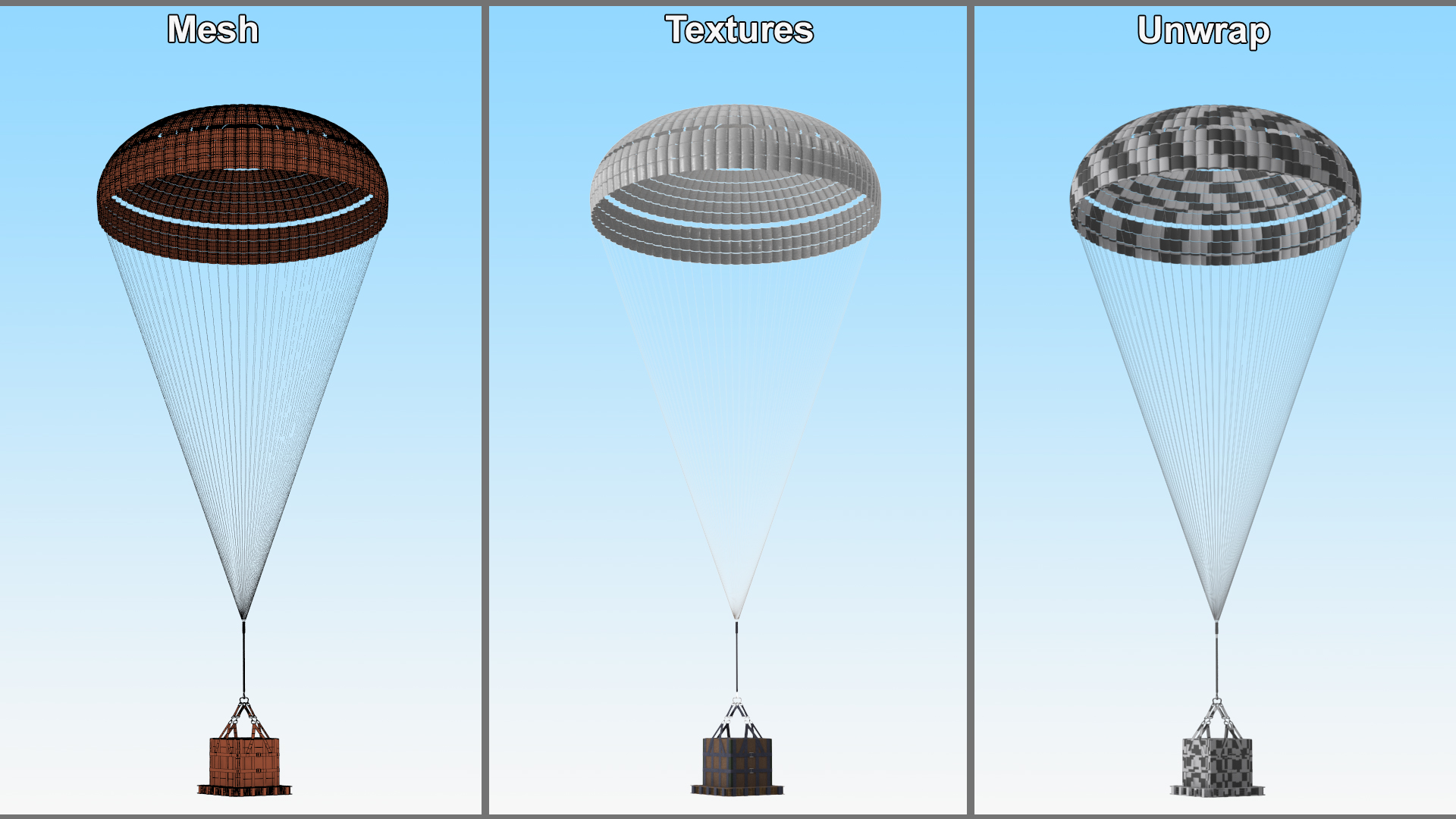 Single Subscale Parachute Cargo System White 3D model