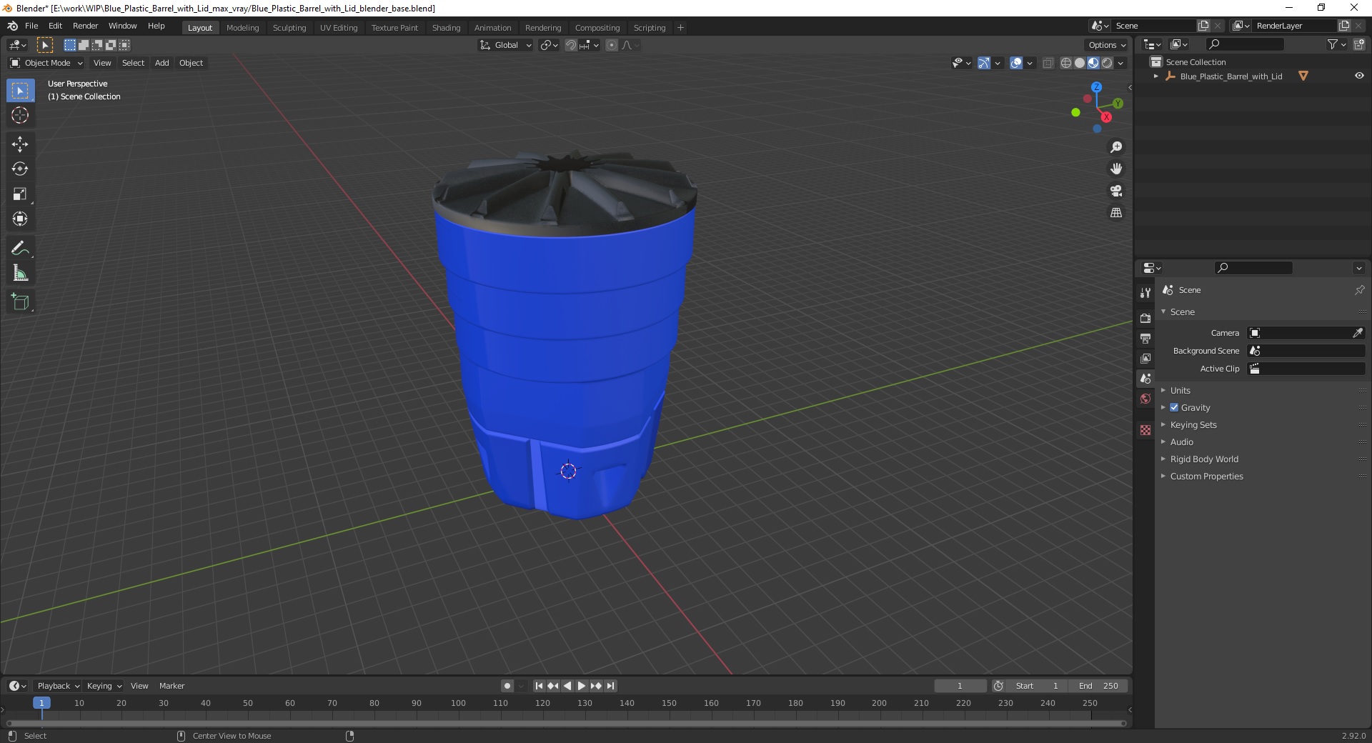 3D Blue Plastic Barrel with Lid model