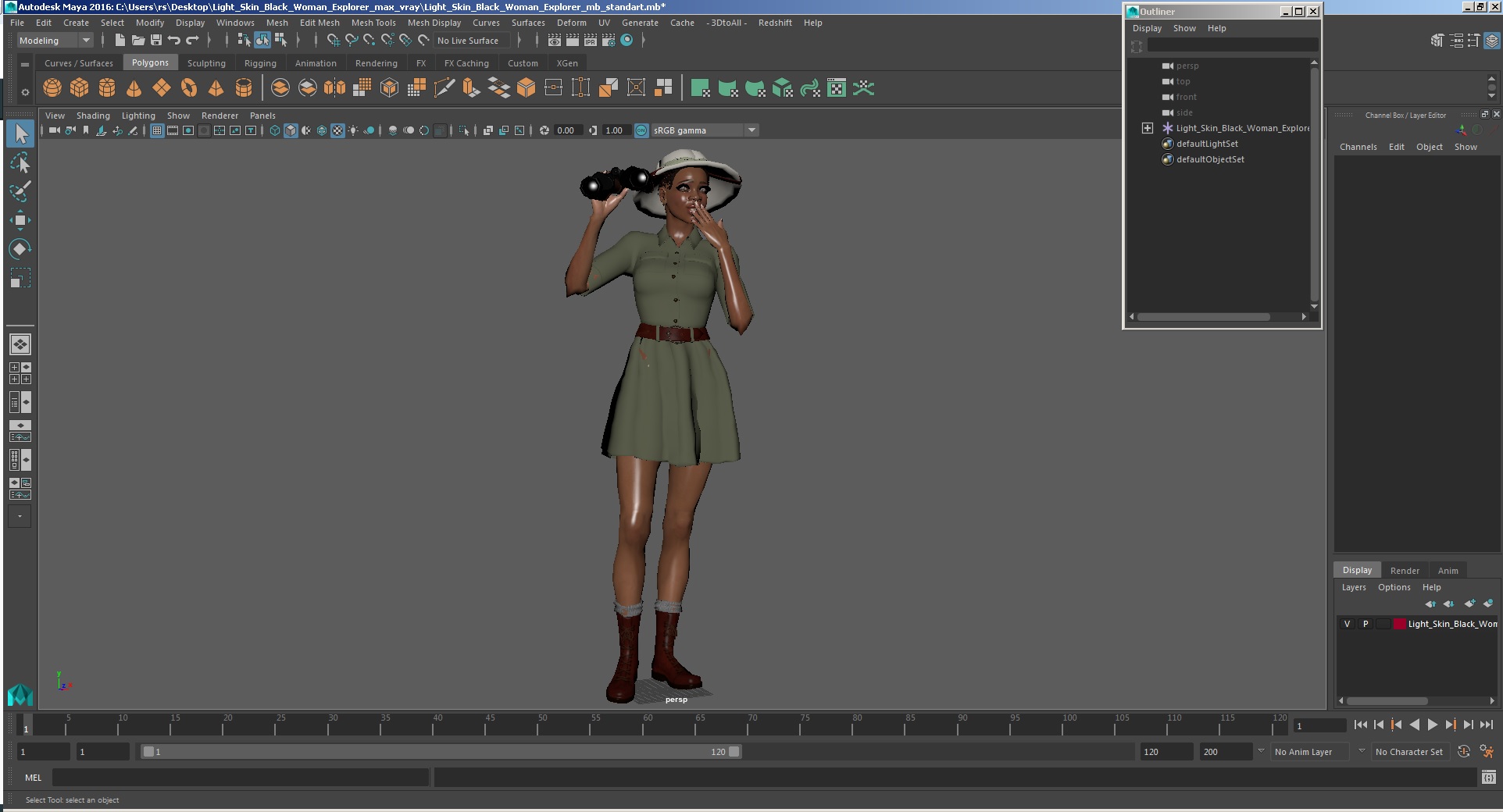 3D Light Skin Black Woman Explorer