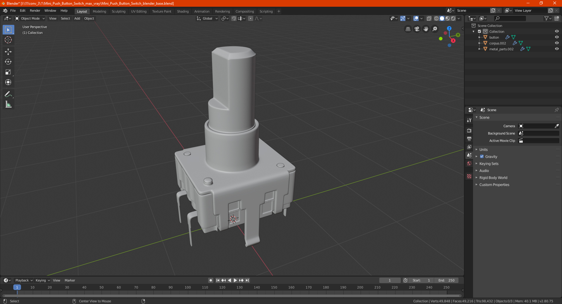 3D Mini Push Button Switch model