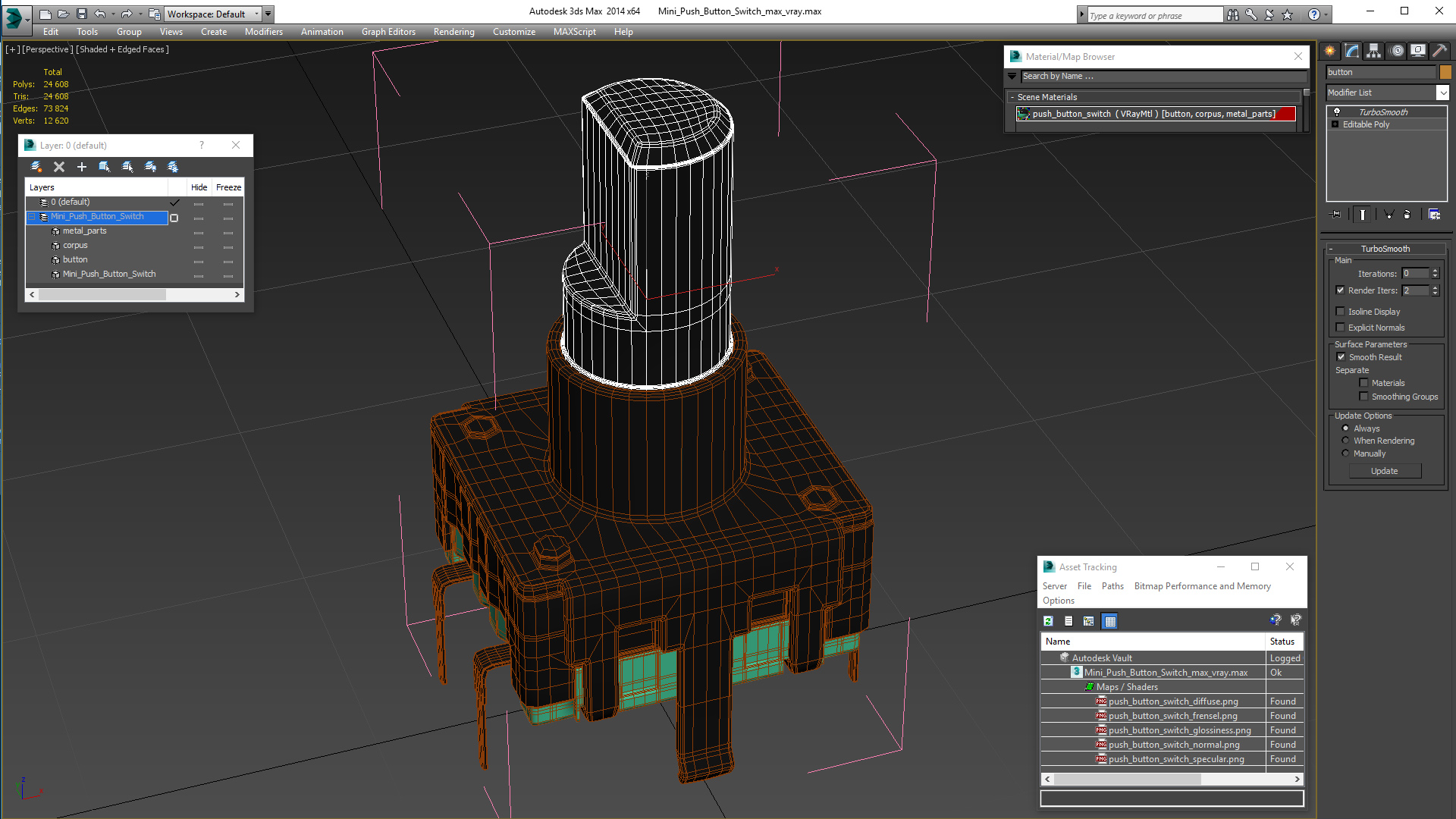3D Mini Push Button Switch model