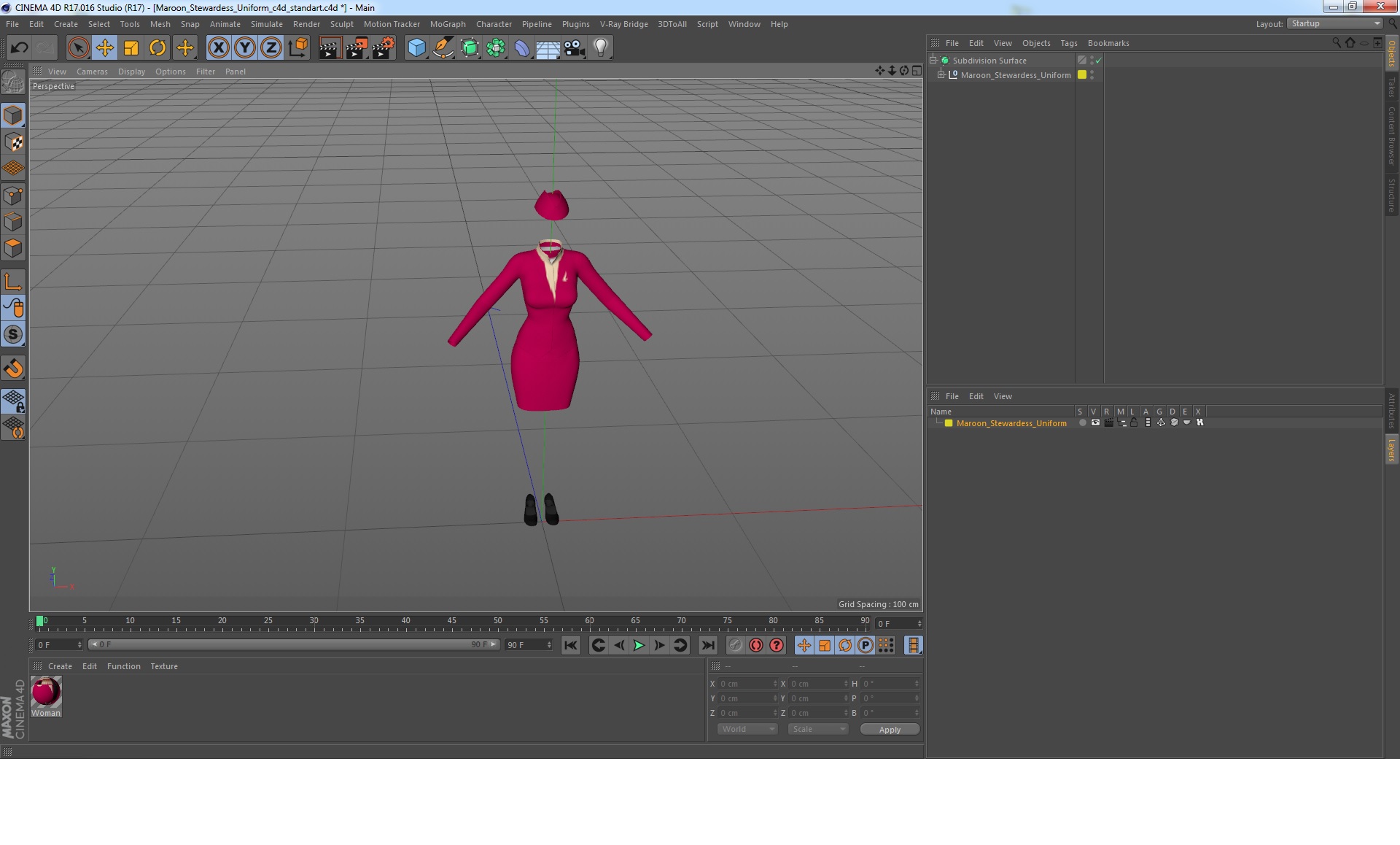 3D model Maroon Stewardess Uniform