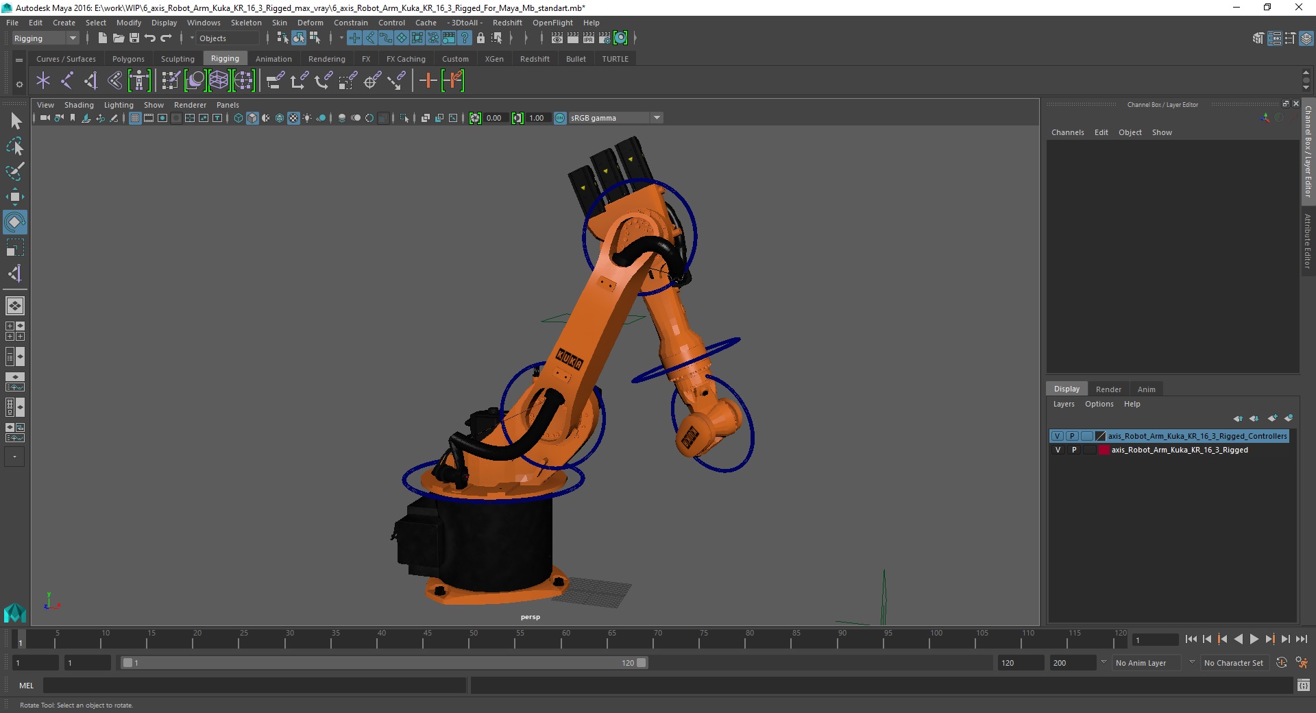 3D model 6 axis Robot Arm Kuka KR 16 3 Rigged for Maya