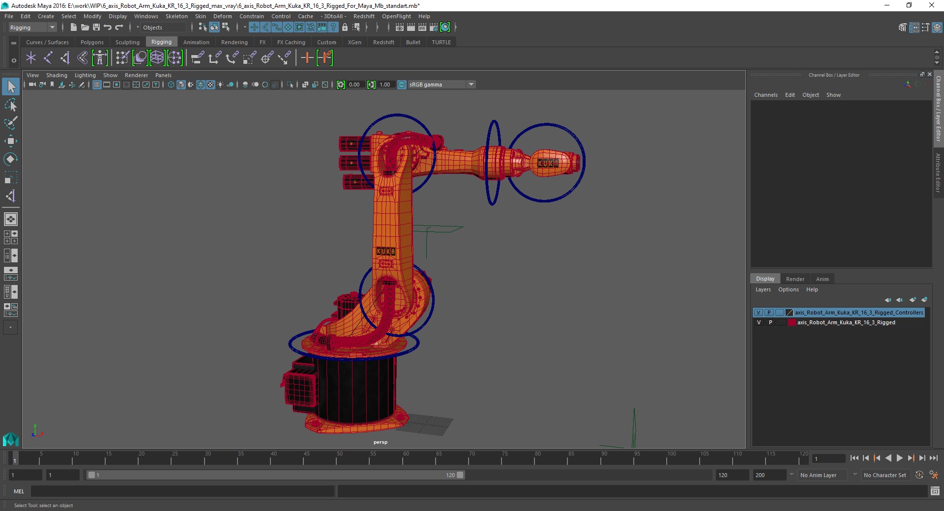 3D model 6 axis Robot Arm Kuka KR 16 3 Rigged for Maya