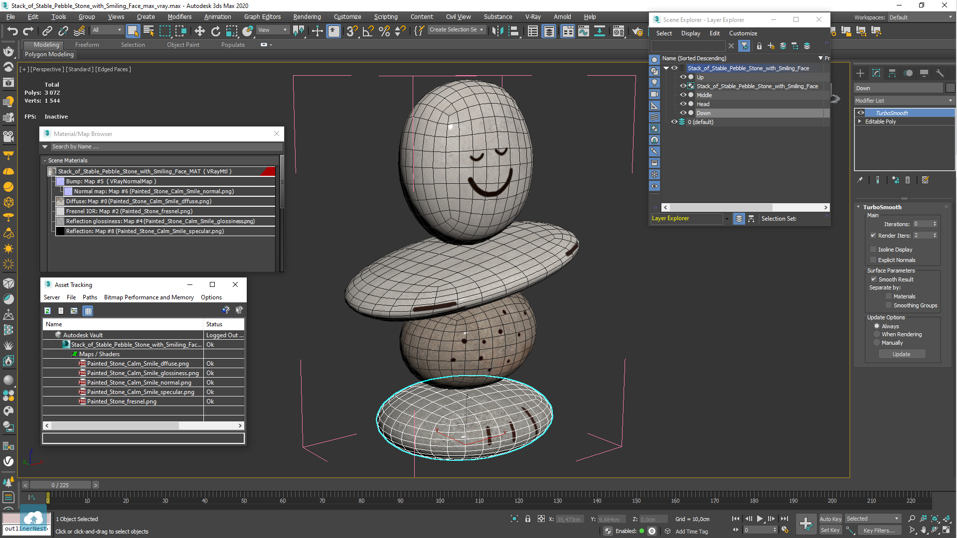 3D Stack of Stable Pebble Stone with Smiling Face