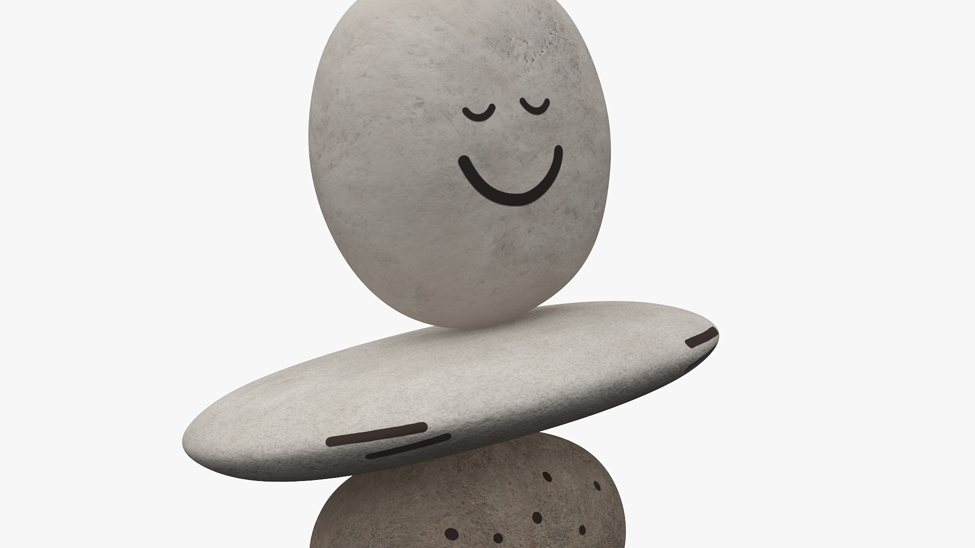 3D Stack of Stable Pebble Stone with Smiling Face