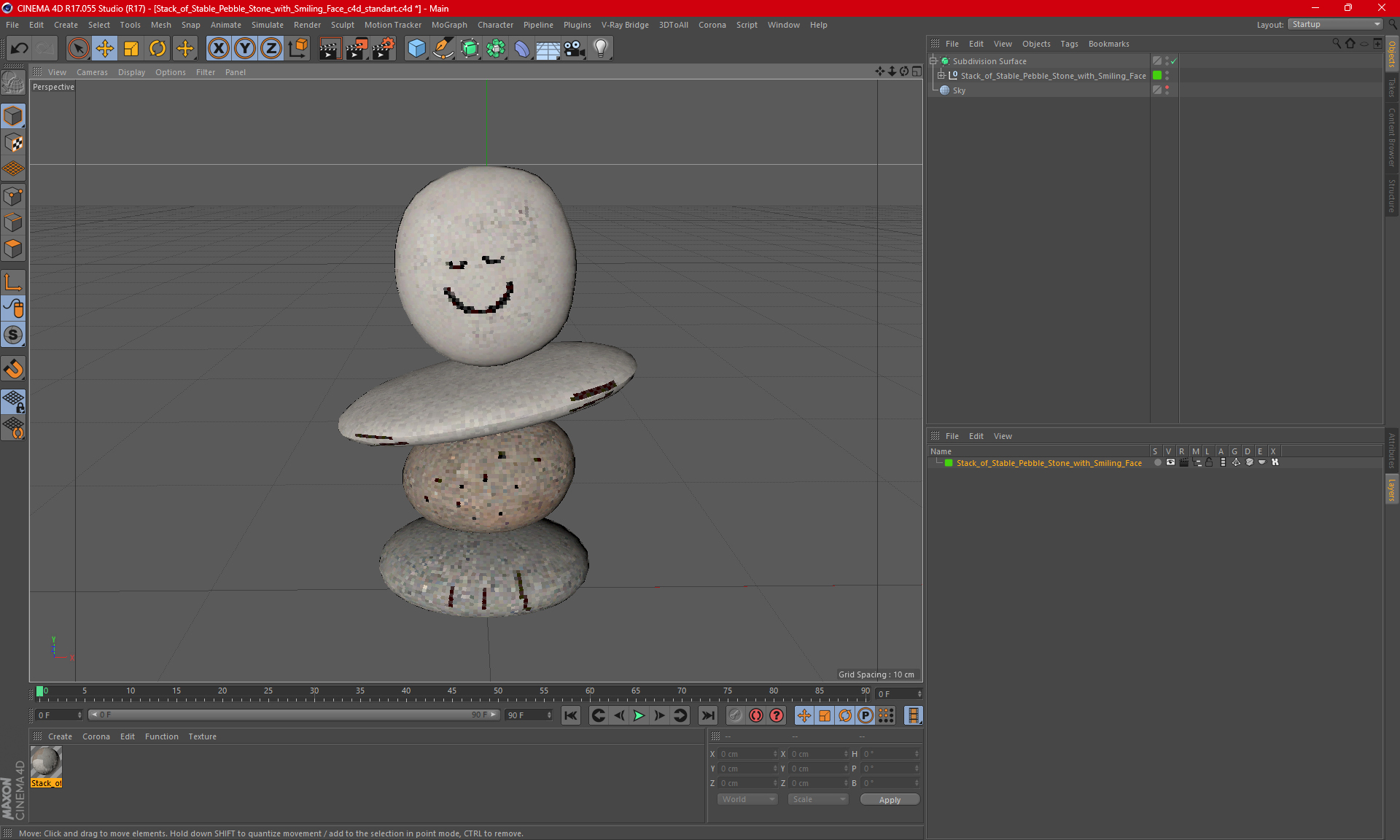 3D Stack of Stable Pebble Stone with Smiling Face