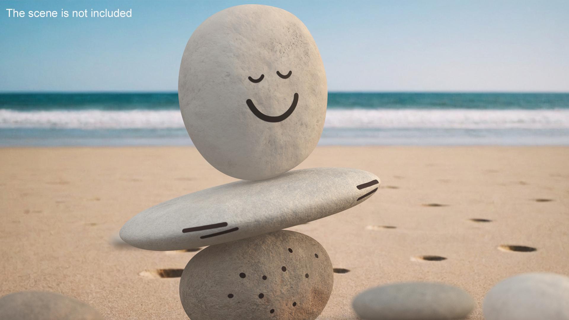 3D Stack of Stable Pebble Stone with Smiling Face