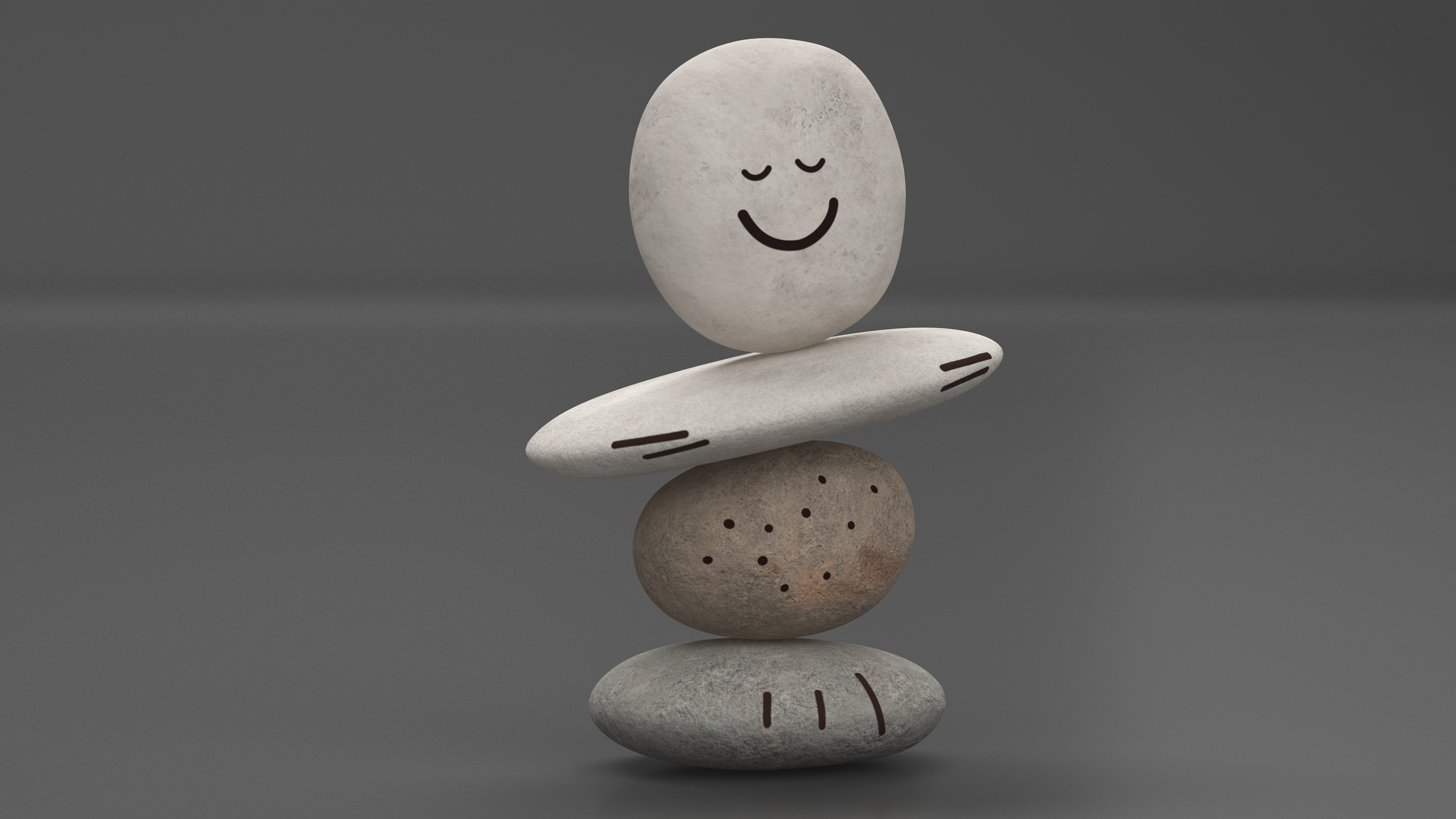 3D Stack of Stable Pebble Stone with Smiling Face