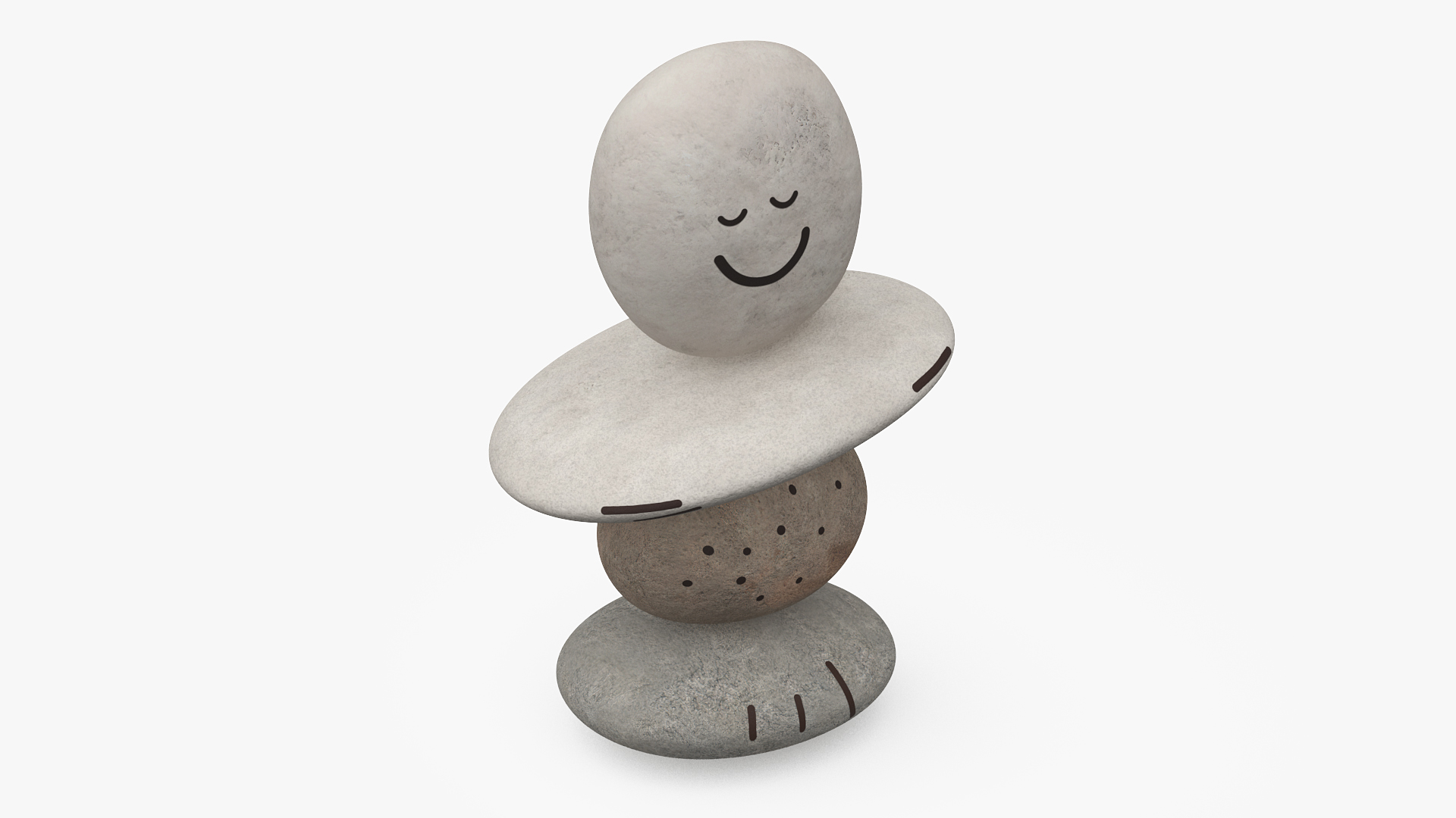 3D Stack of Stable Pebble Stone with Smiling Face
