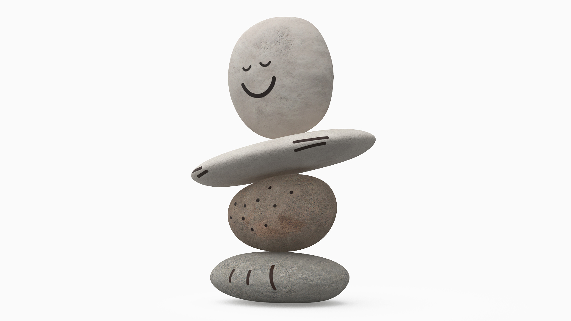 3D Stack of Stable Pebble Stone with Smiling Face
