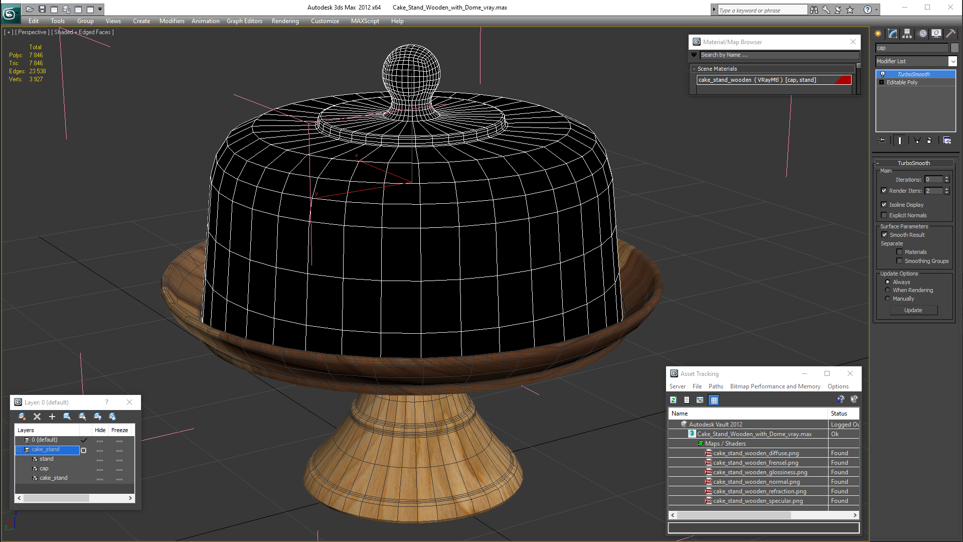 Cake Stand Wooden with Dome 3D