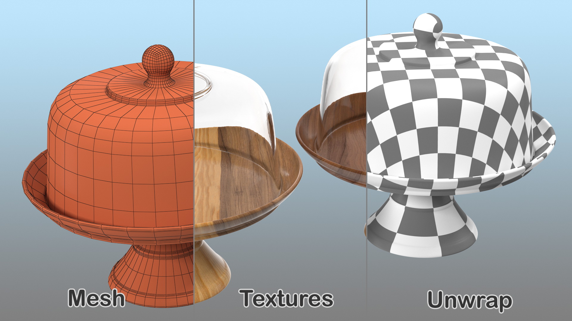 Cake Stand Wooden with Dome 3D