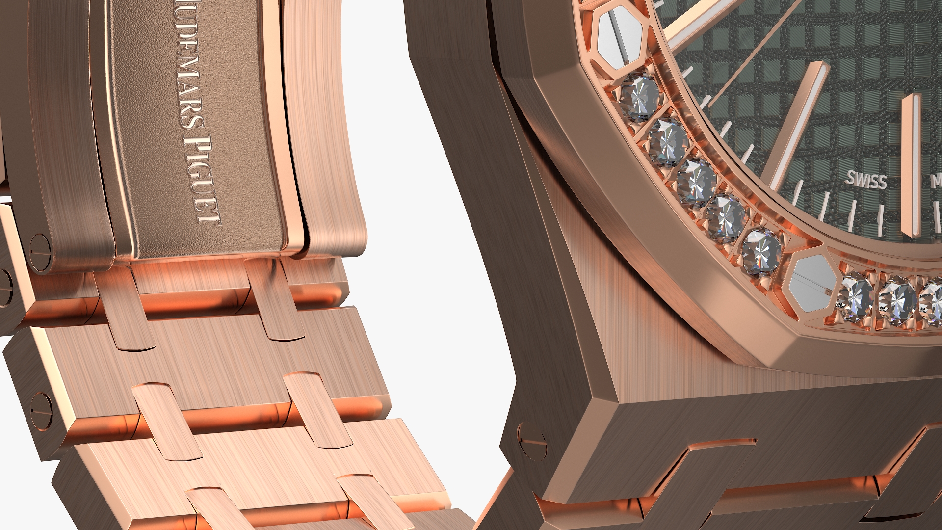 3D Audemars Piguet Royal Oak Khaki Diamond-Set Pink Gold model