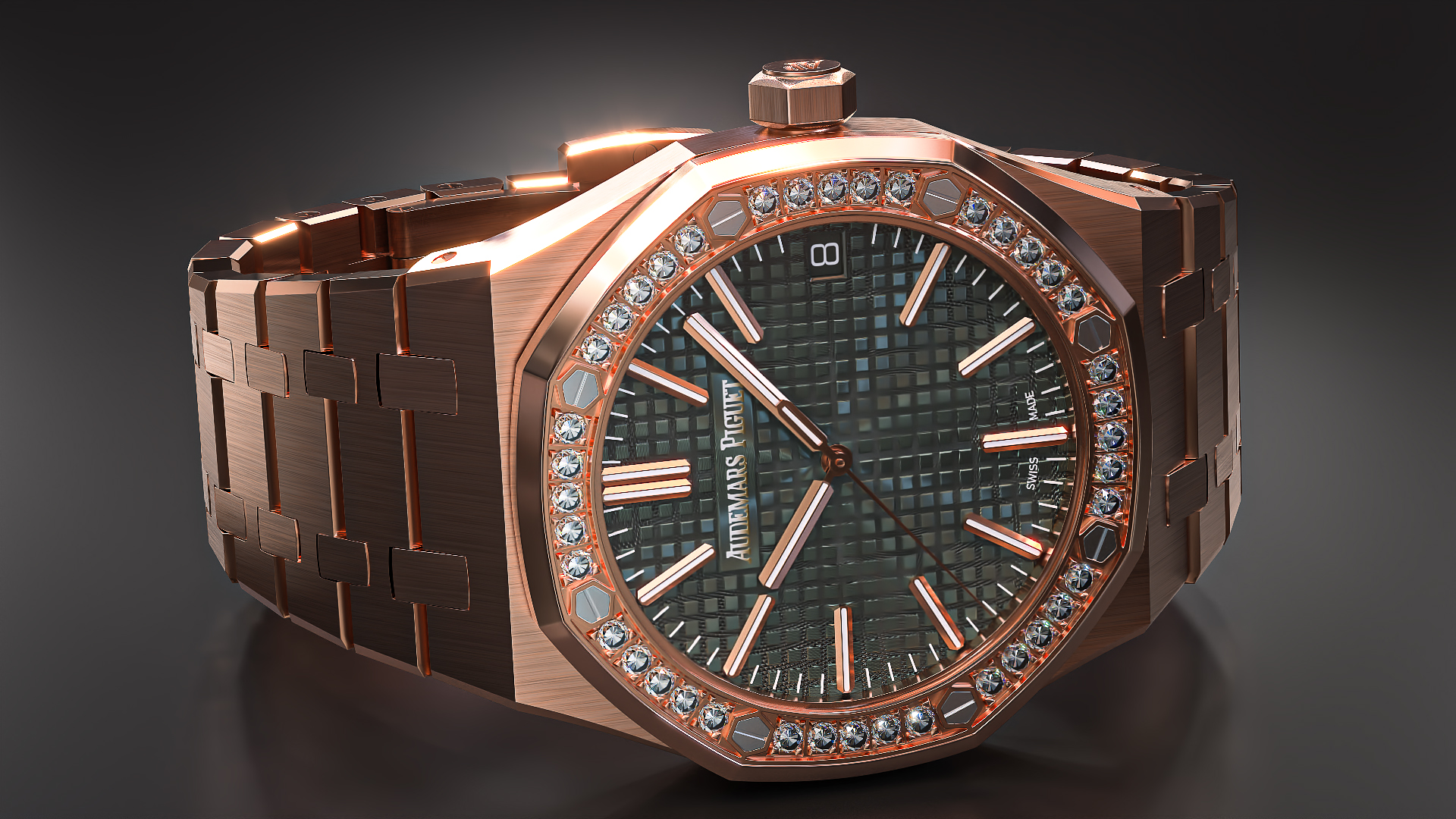 3D Audemars Piguet Royal Oak Khaki Diamond-Set Pink Gold model