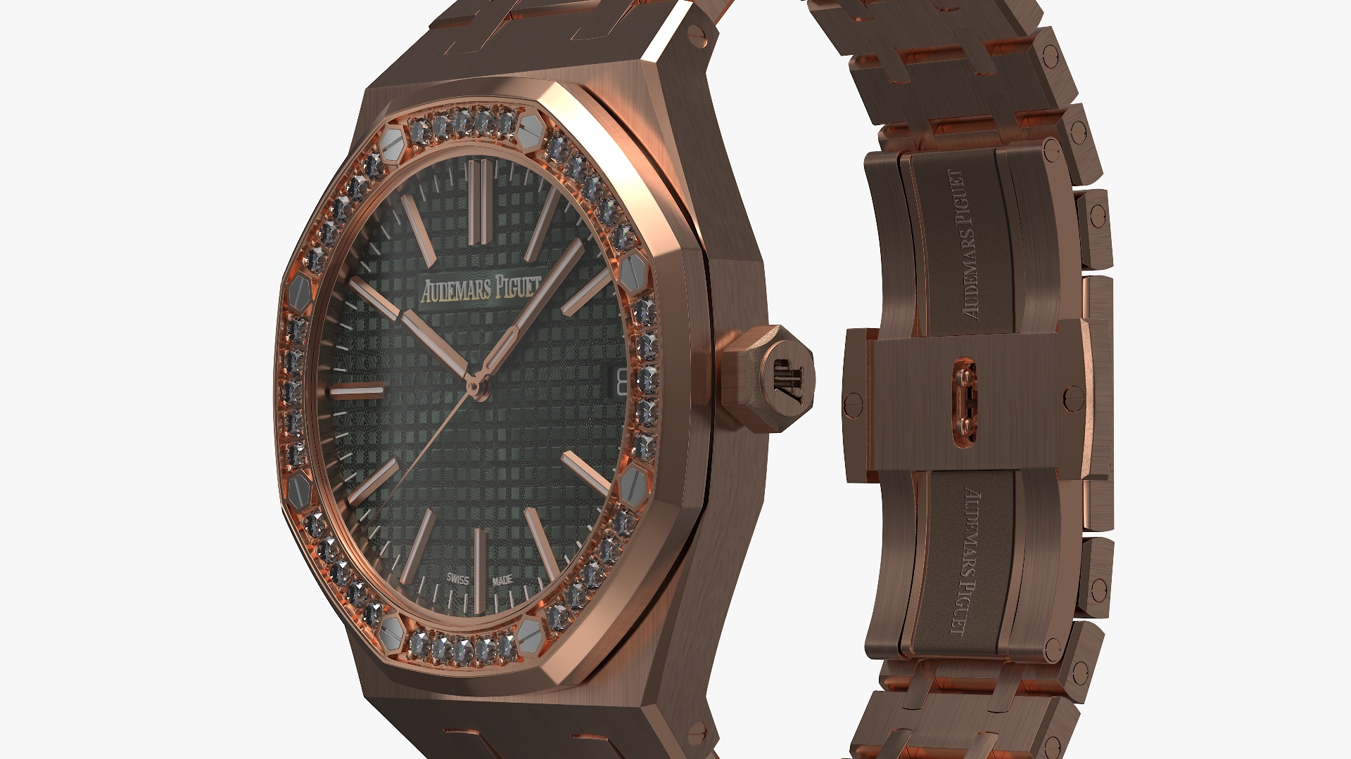 3D Audemars Piguet Royal Oak Khaki Diamond-Set Pink Gold model