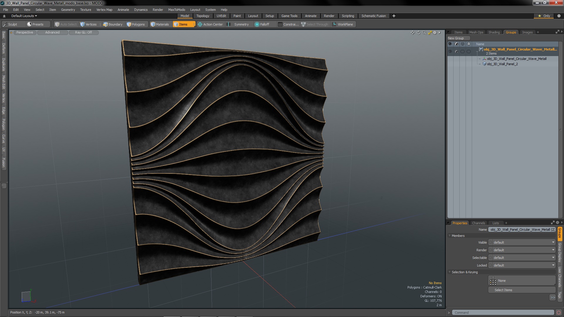 3D 3D Wall Panel Circular Wave Metal model