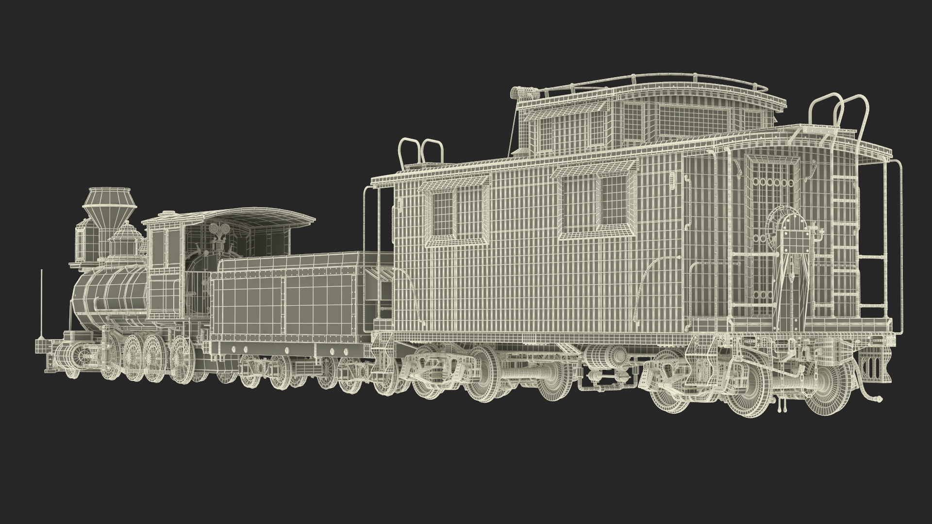 Vintage Steam Locomotive with Caboose 3D