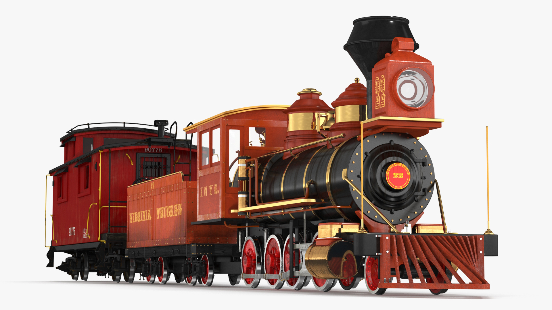 Vintage Steam Locomotive with Caboose 3D