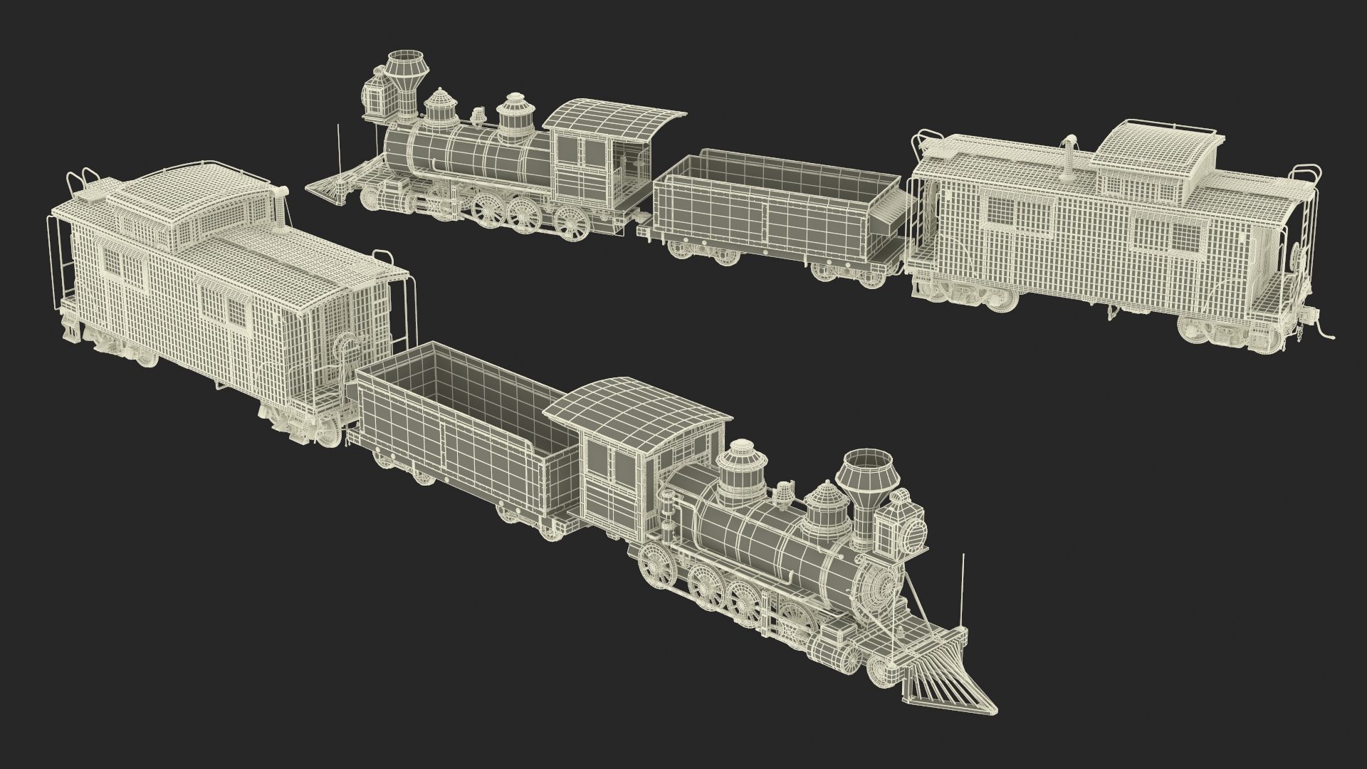 Vintage Steam Locomotive with Caboose 3D