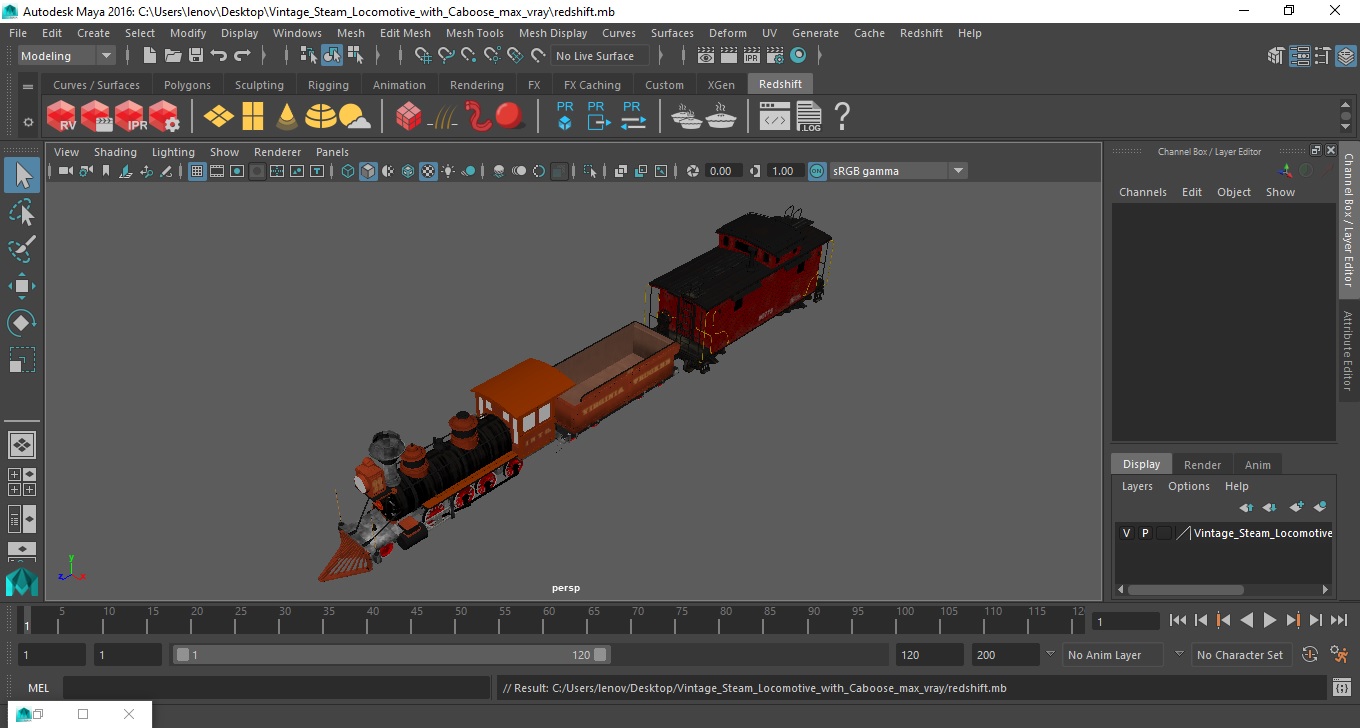 Vintage Steam Locomotive with Caboose 3D