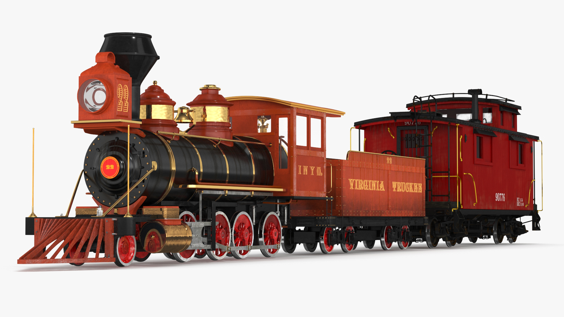 Vintage Steam Locomotive with Caboose 3D