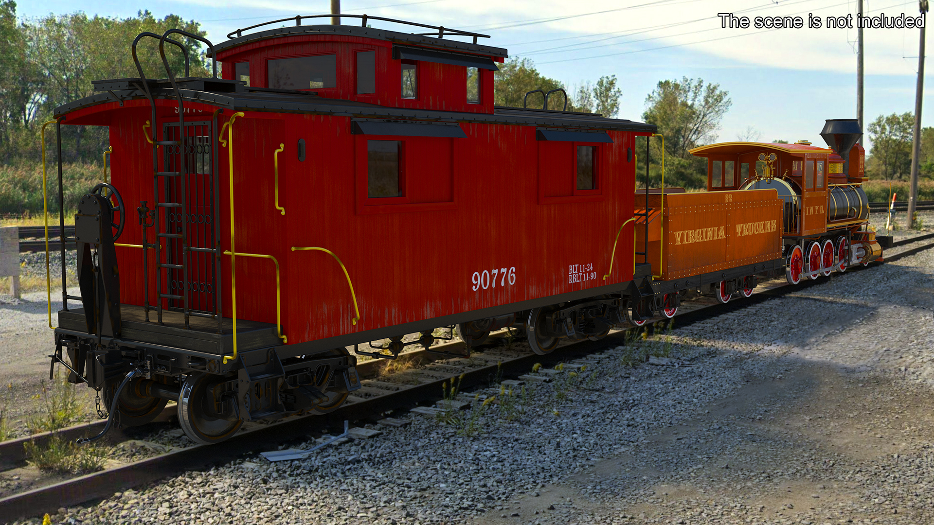 Vintage Steam Locomotive with Caboose 3D