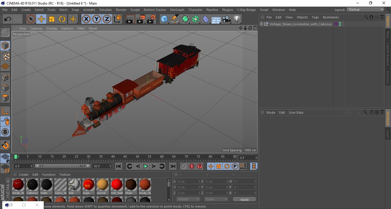 Vintage Steam Locomotive with Caboose 3D