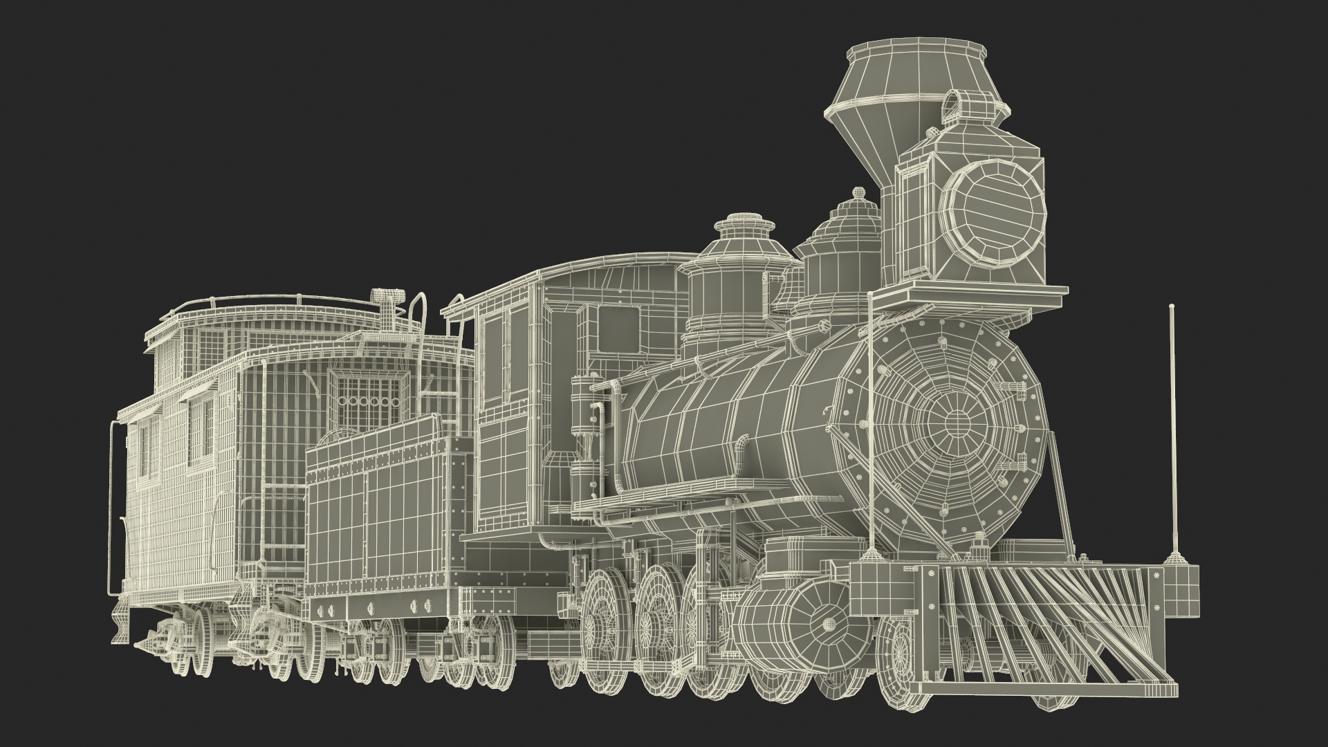 Vintage Steam Locomotive with Caboose 3D