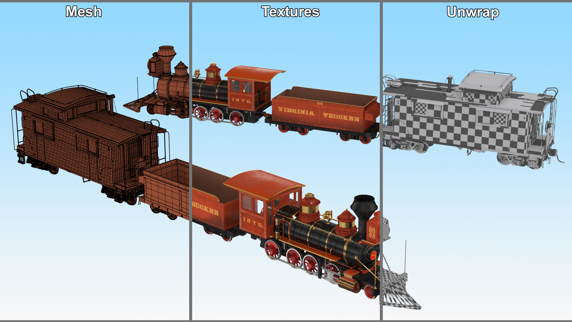 Vintage Steam Locomotive with Caboose 3D