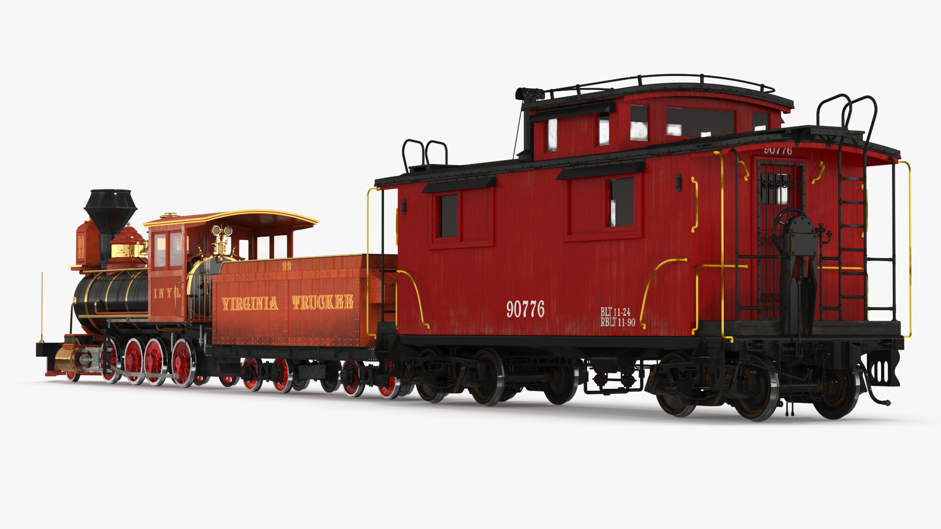 Vintage Steam Locomotive with Caboose 3D