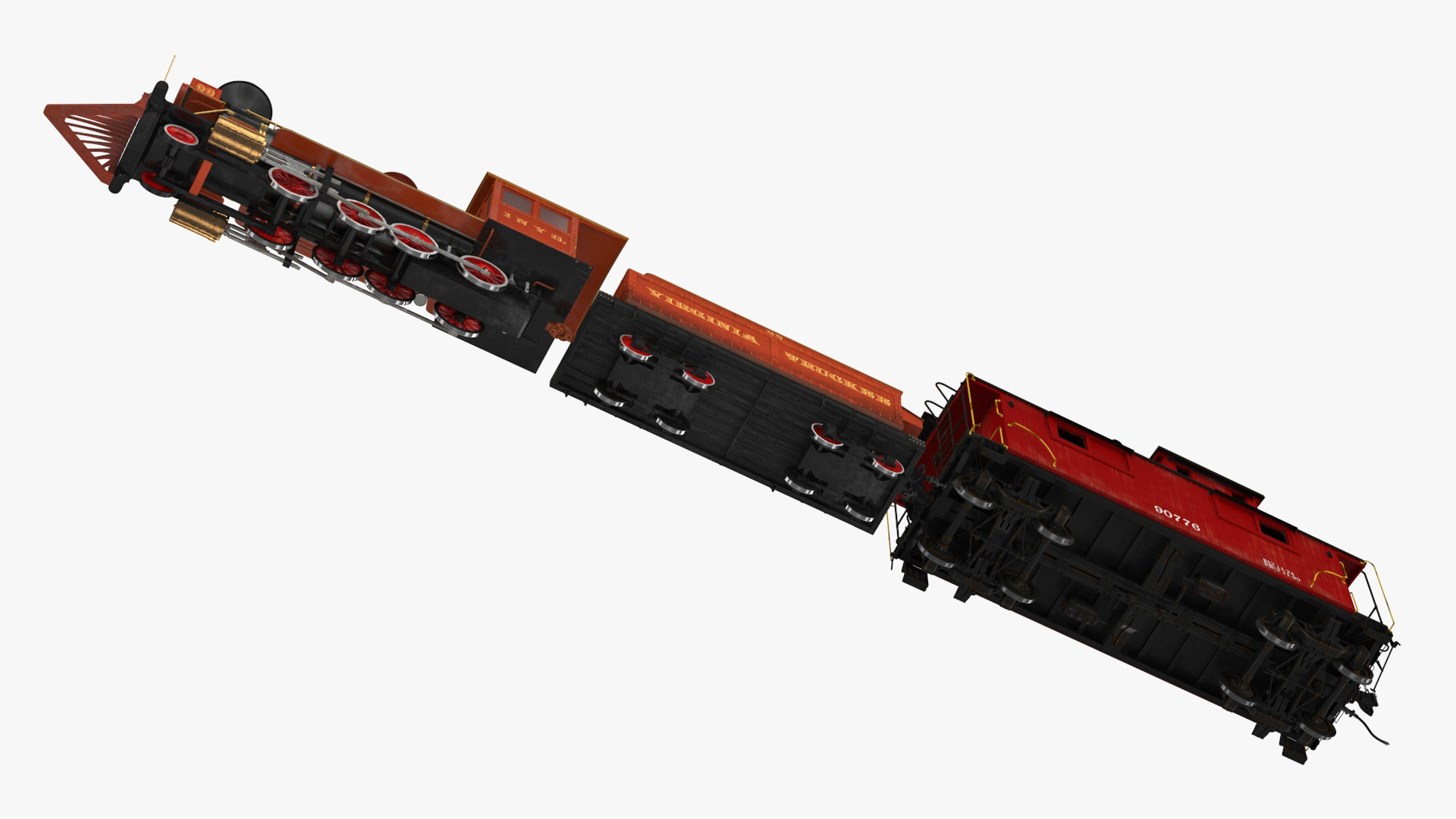Vintage Steam Locomotive with Caboose 3D