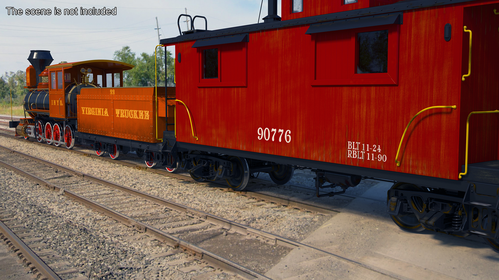 Vintage Steam Locomotive with Caboose 3D