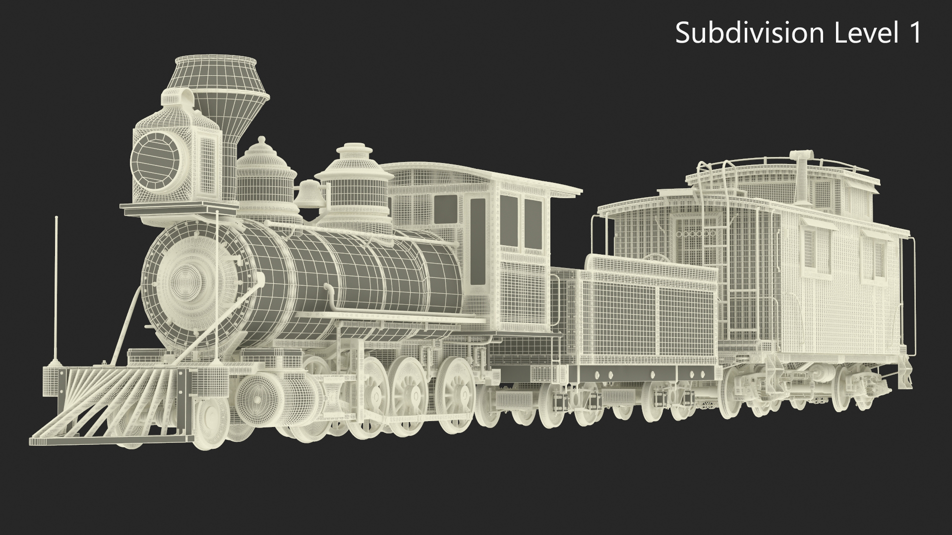 Vintage Steam Locomotive with Caboose 3D