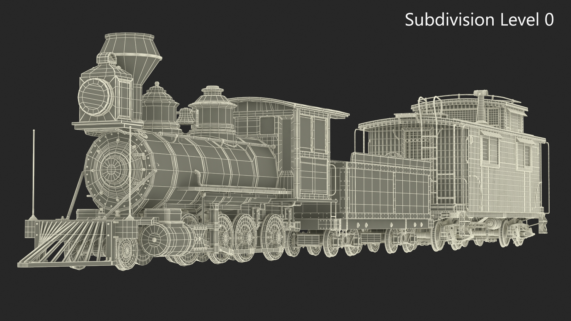 Vintage Steam Locomotive with Caboose 3D