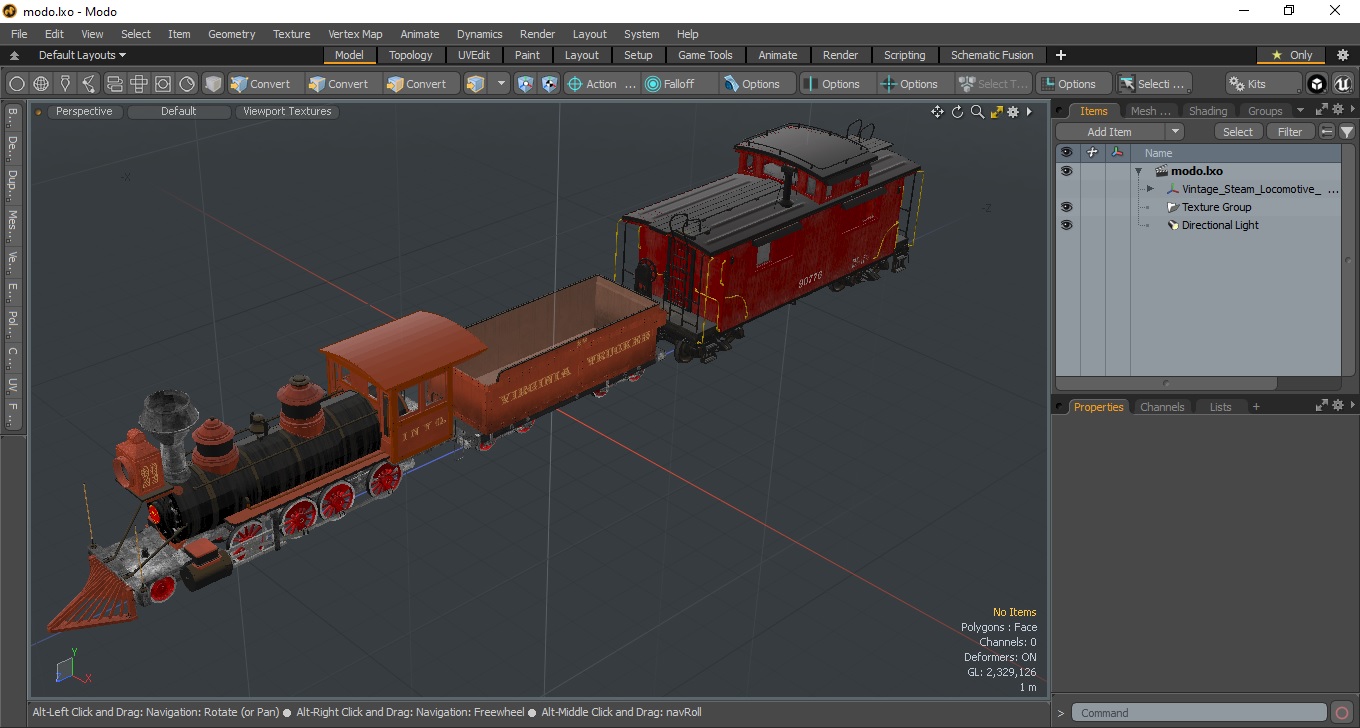 Vintage Steam Locomotive with Caboose 3D