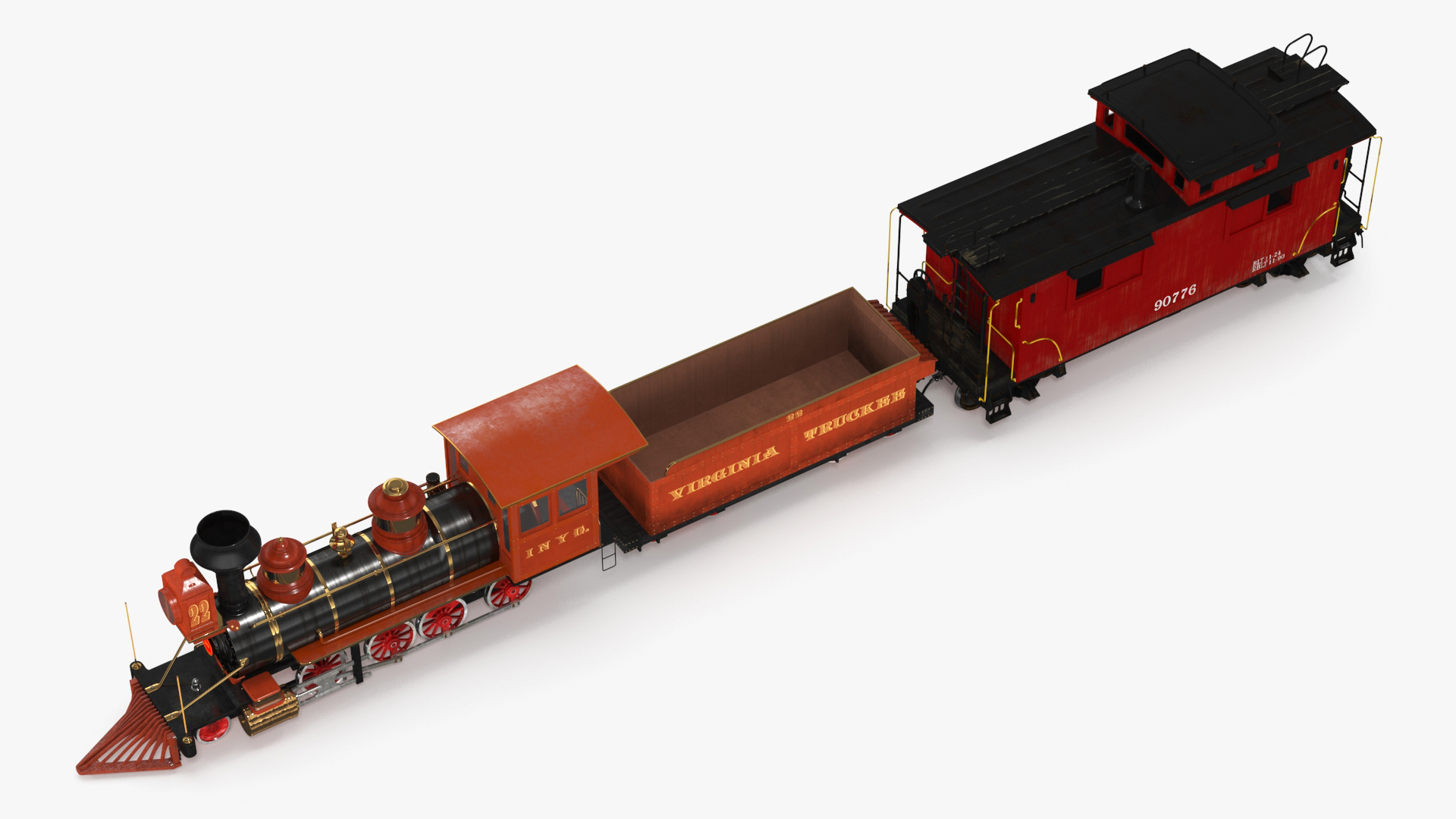 Vintage Steam Locomotive with Caboose 3D