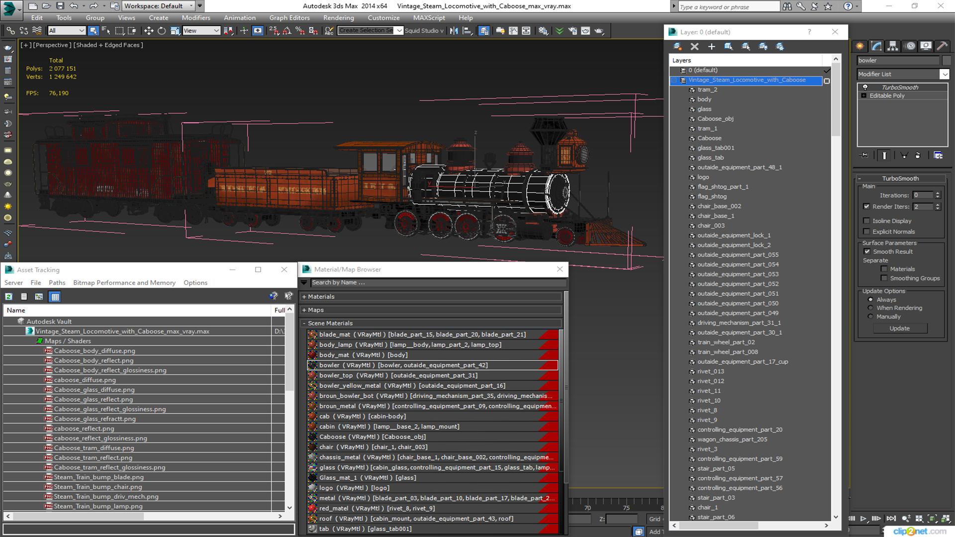 Vintage Steam Locomotive with Caboose 3D